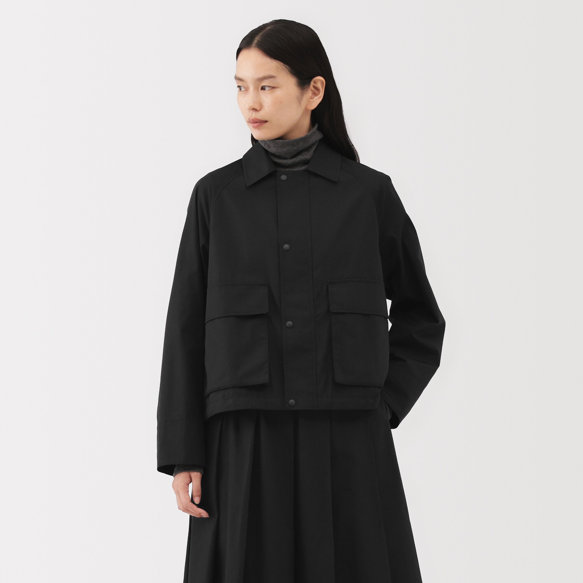 MUJI Labo 大きいサイズXL 黒ユニフォーム素材で作ったショートブルゾン MUJI Labo 大きいサイズXL 黒ユニフォーム素材で作ったショート