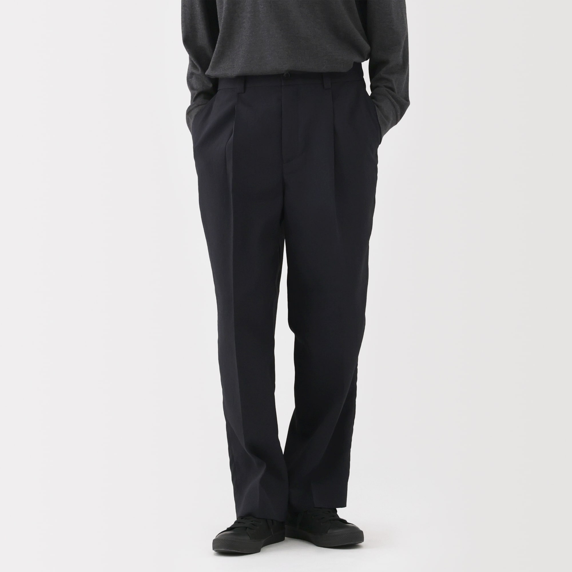 MHL. 黒 ゴム入り ワイドパンツ 紳士 ポリエステルタックワイドパンツ | 無印良品