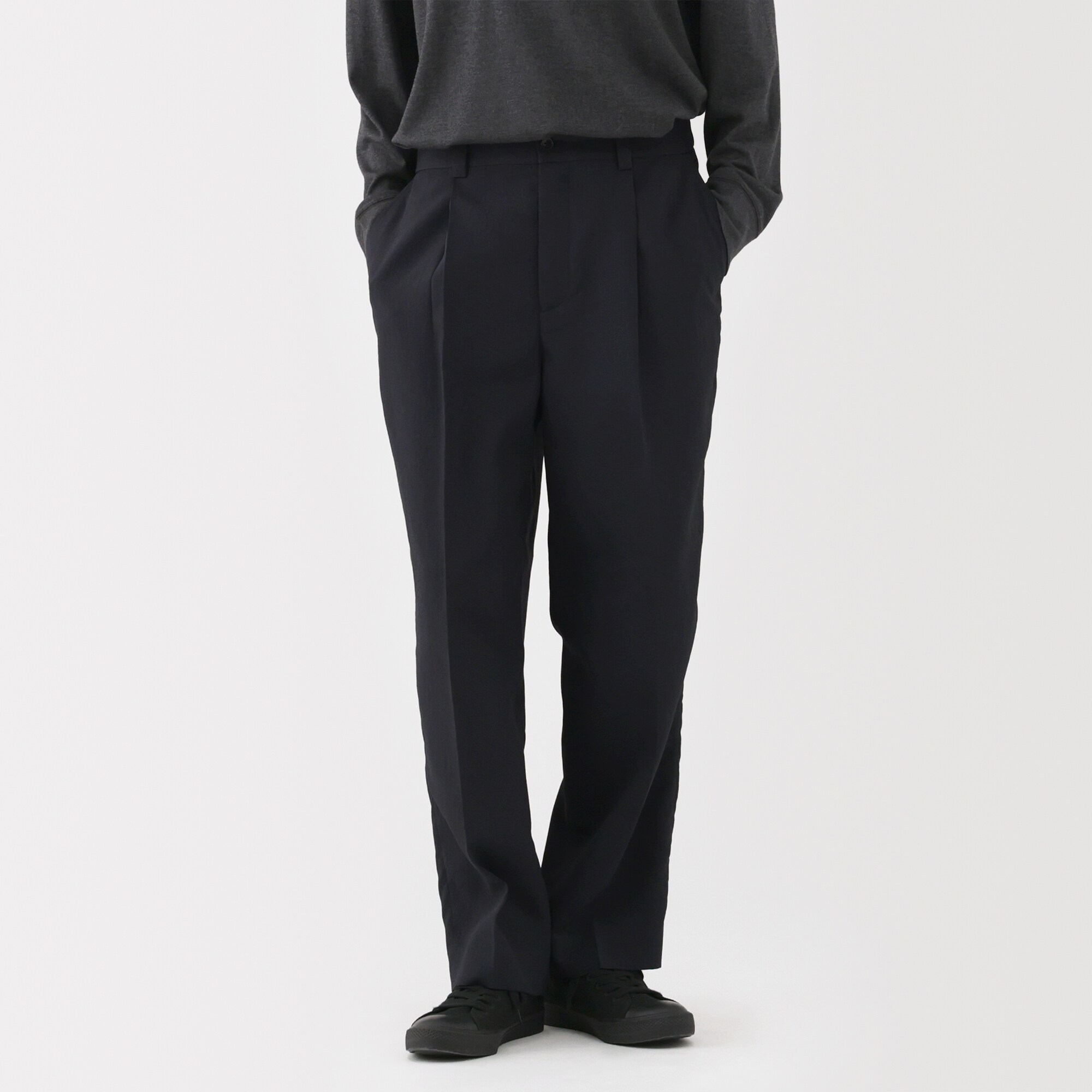 紳士　ポリエステルタックワイドパンツ