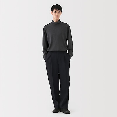 紳士　ポリエステルタックワイドパンツ