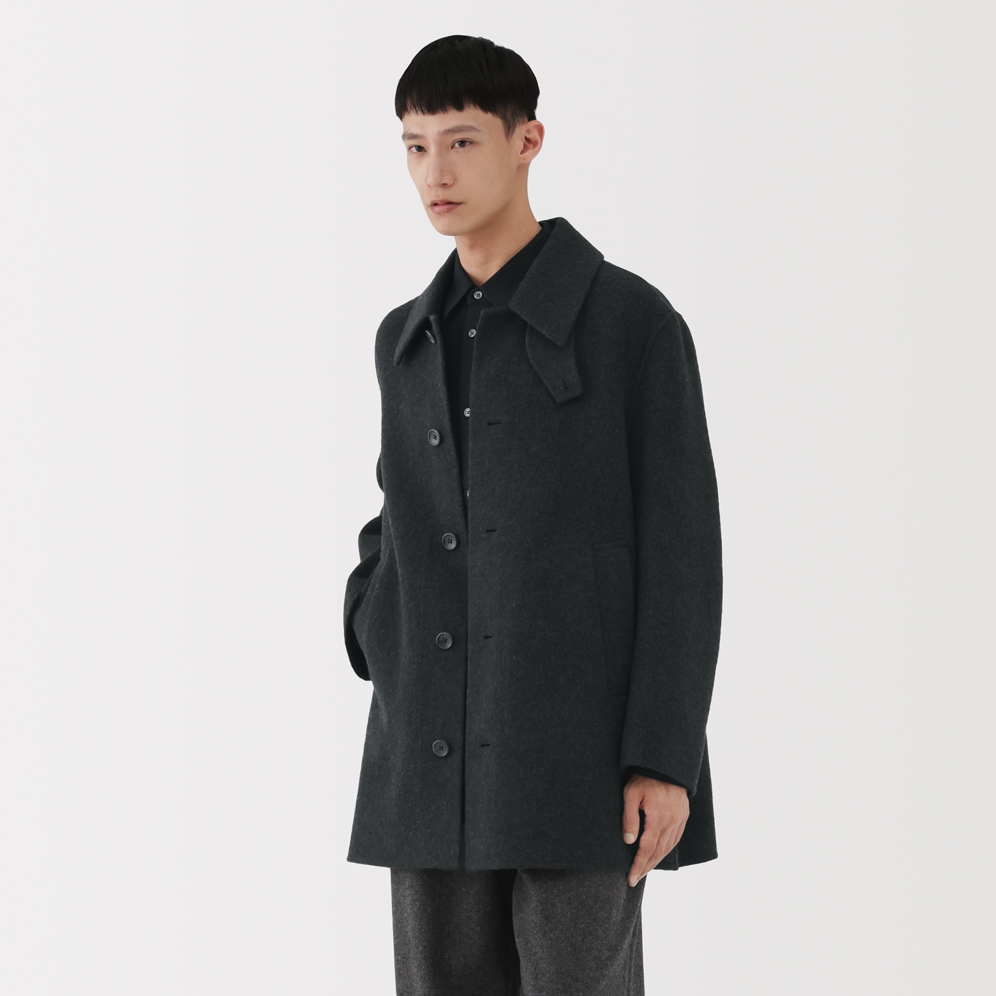 紳士　カシミヤ混ショートステンカラーコート