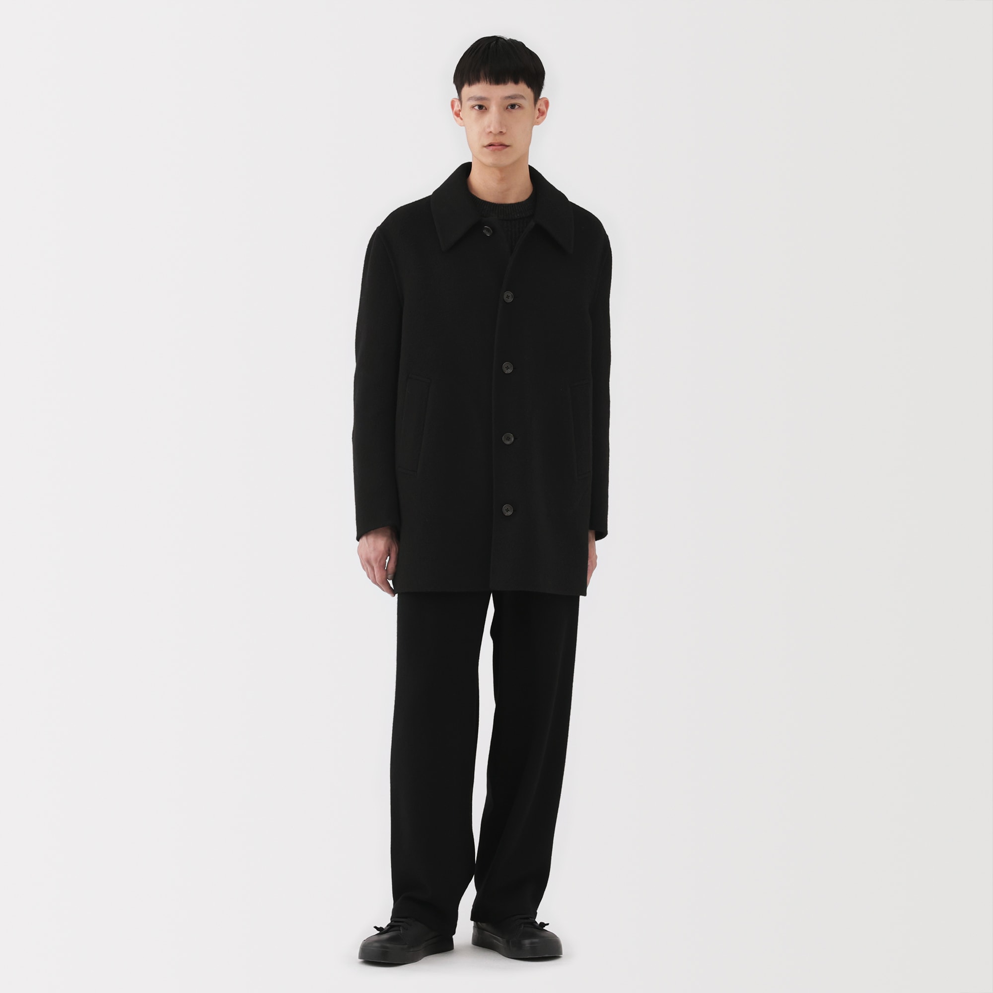 紳士　カシミヤ混ショートステンカラーコート