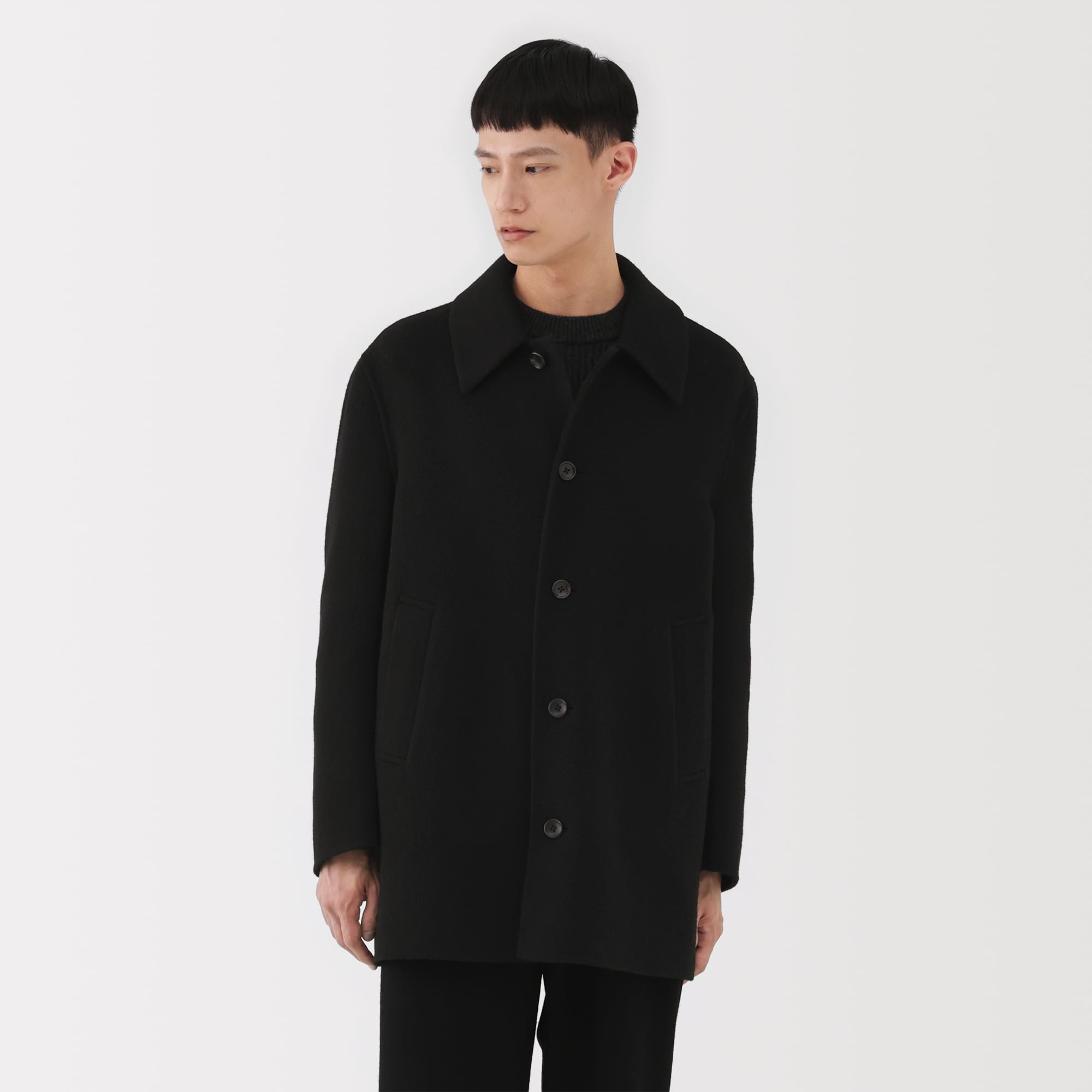 紳士　カシミヤ混ショートステンカラーコート