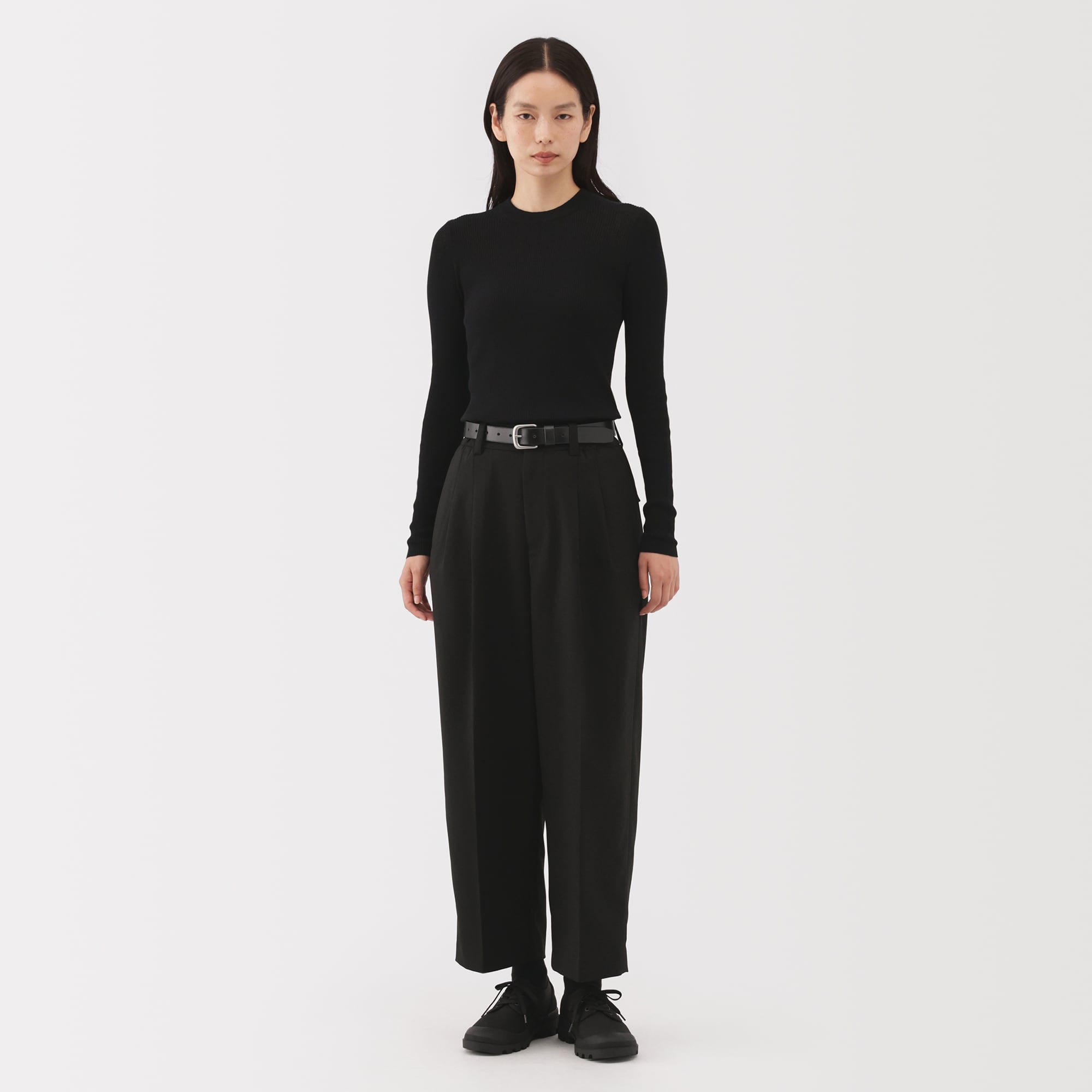 婦人　強撚コットンニット長袖プルオーバー