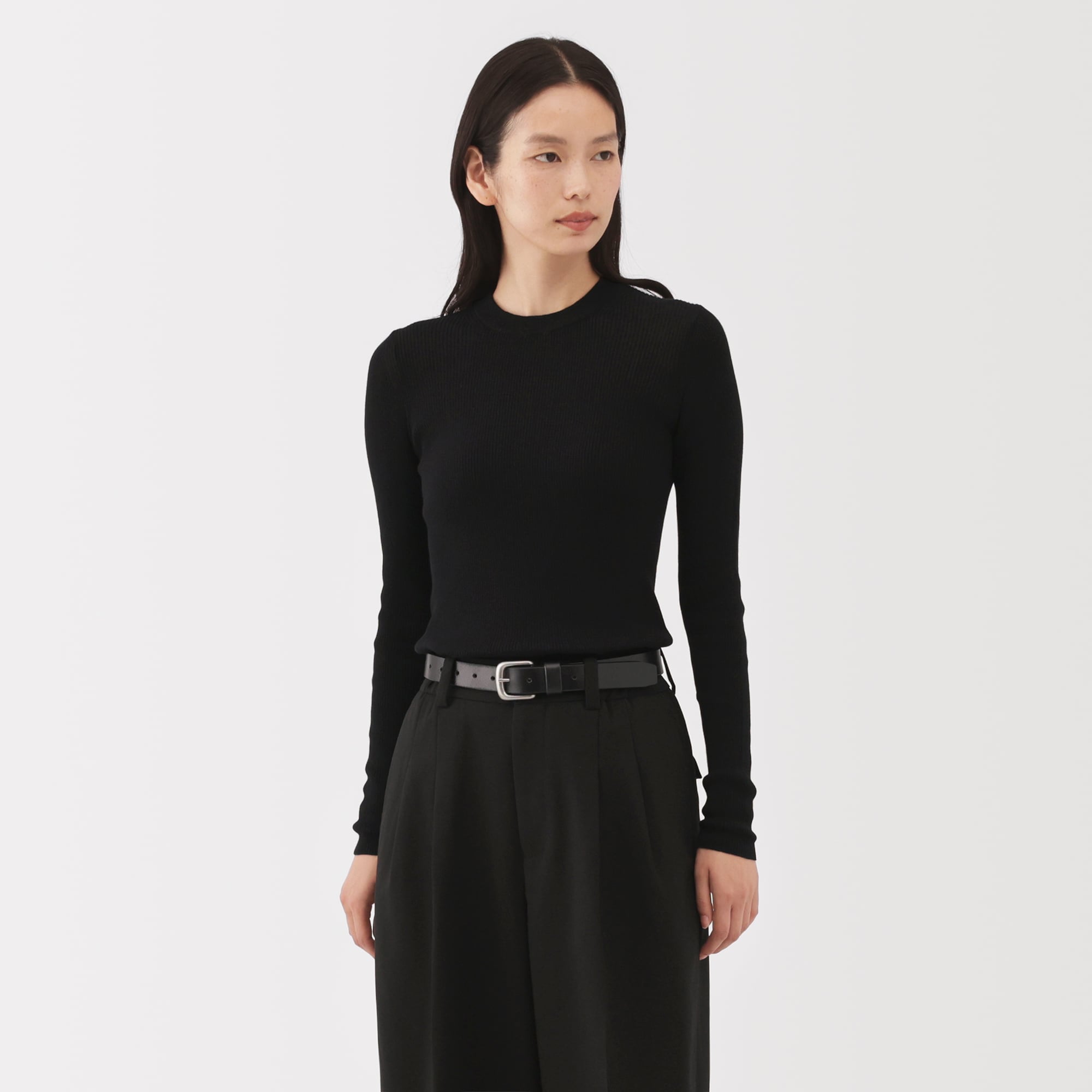 婦人　強撚コットンニット長袖プルオーバー