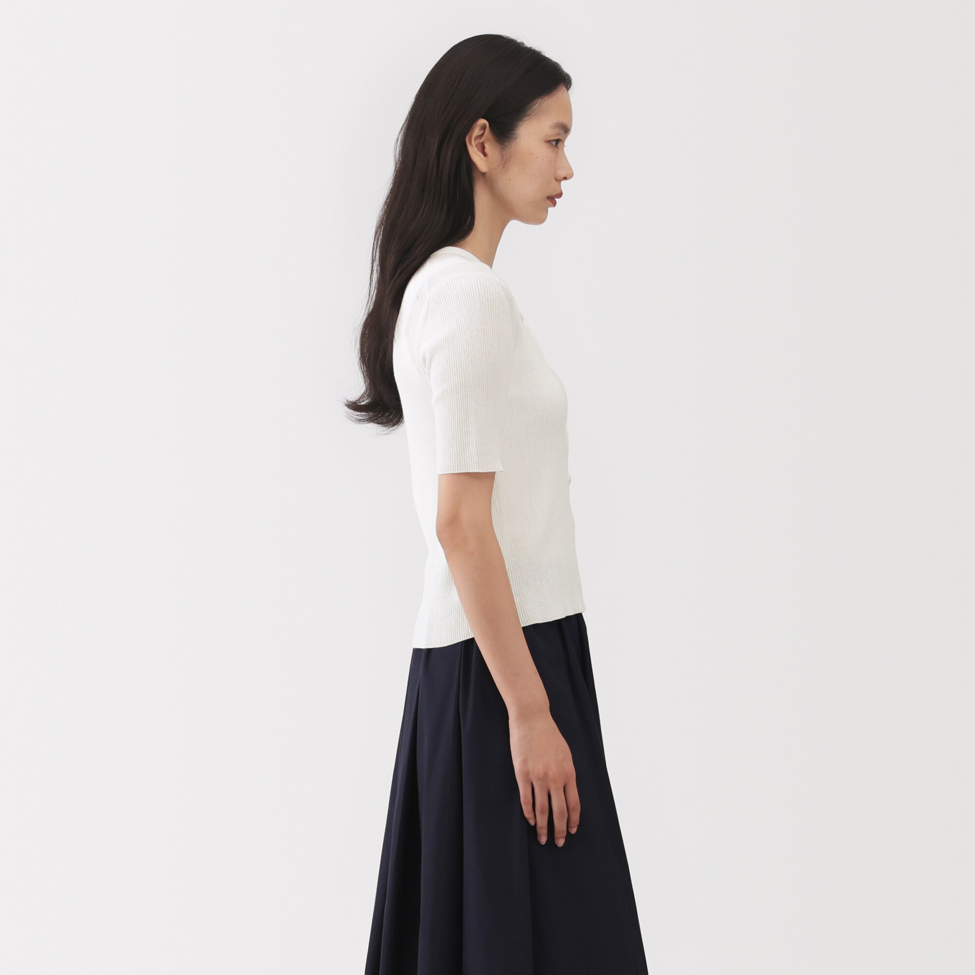 婦人 強撚コットンニット半袖カーディガン | 無印良品