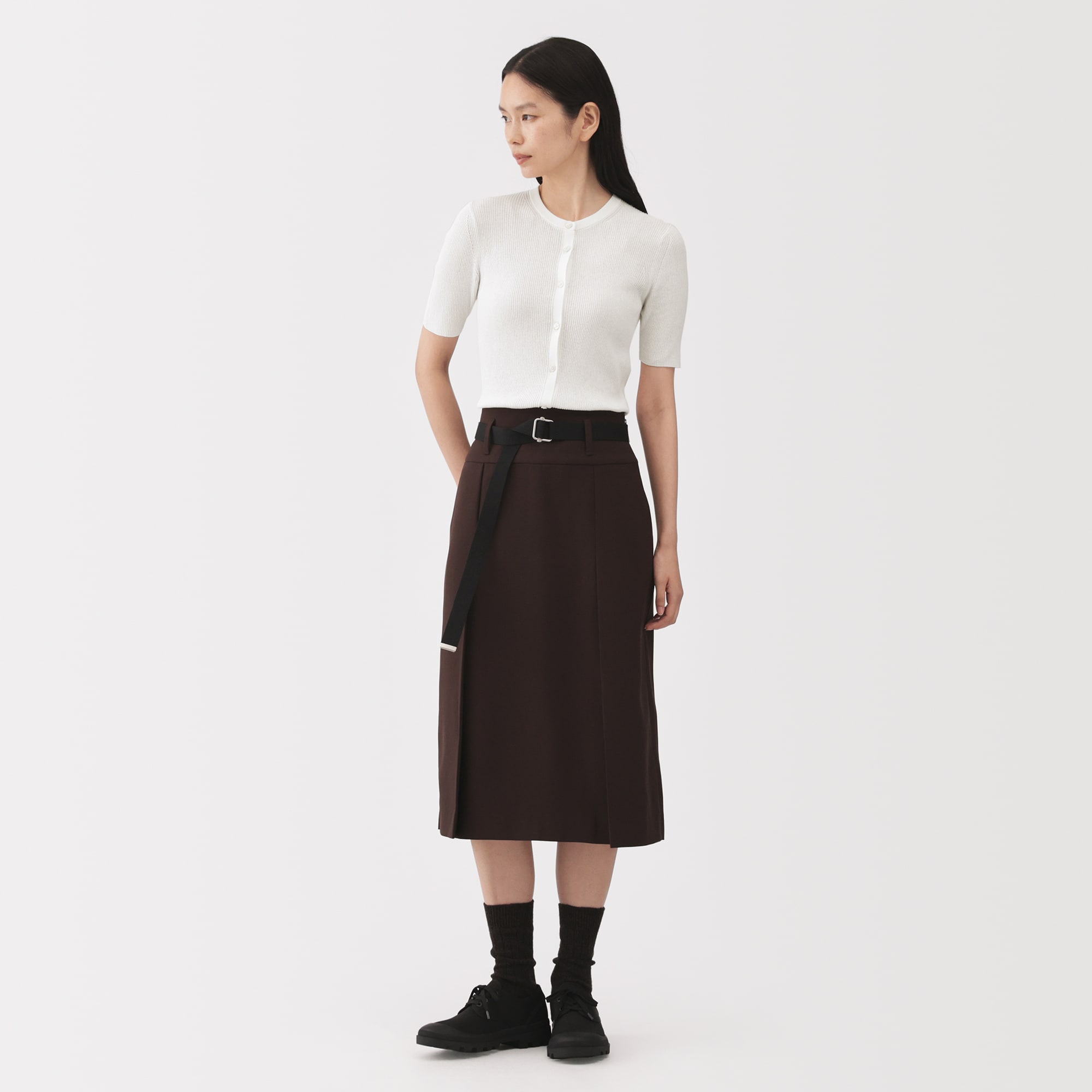 婦人　強撚コットンニット半袖カーディガン