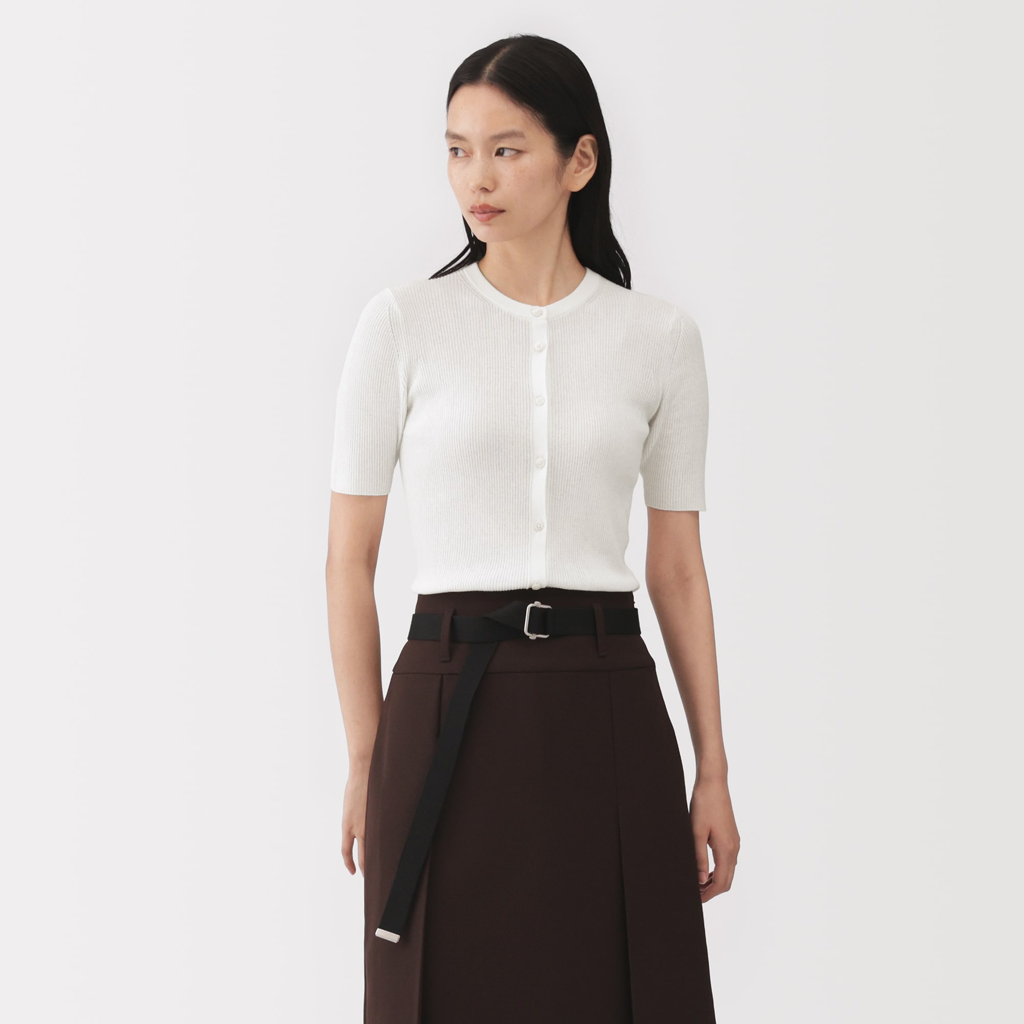 婦人　強撚コットンニット半袖カーディガン