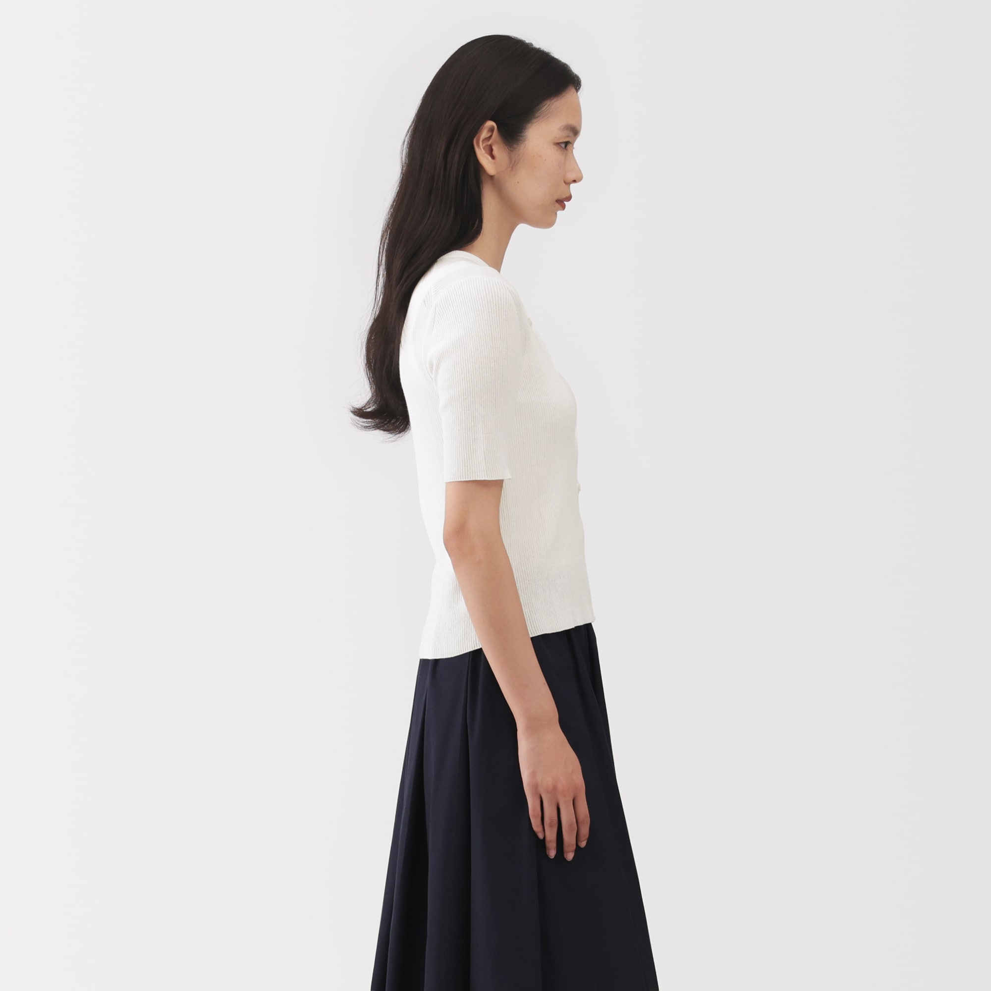 婦人　強撚コットンニット半袖カーディガン