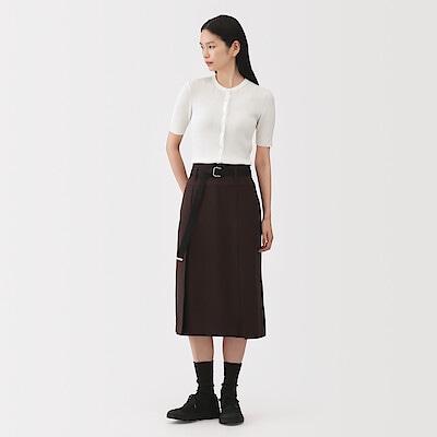 婦人　強撚コットンニット半袖カーディガン