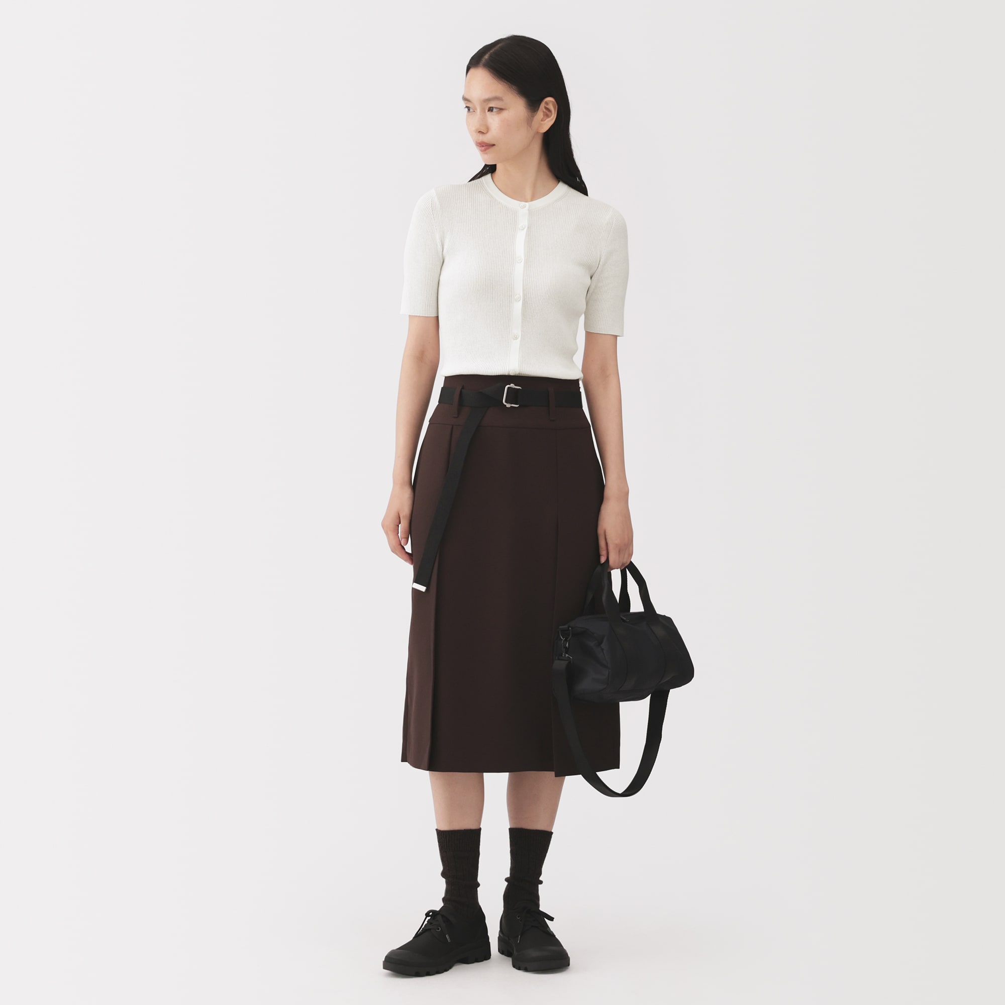 婦人　強撚コットンニット半袖カーディガン