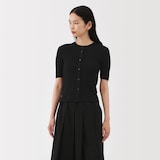 婦人　強撚コットンニット半袖カーディガン