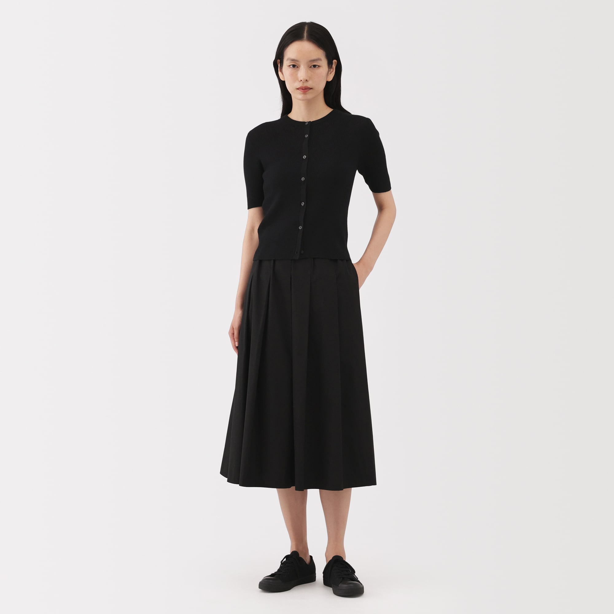 婦人　強撚コットンニット半袖カーディガン