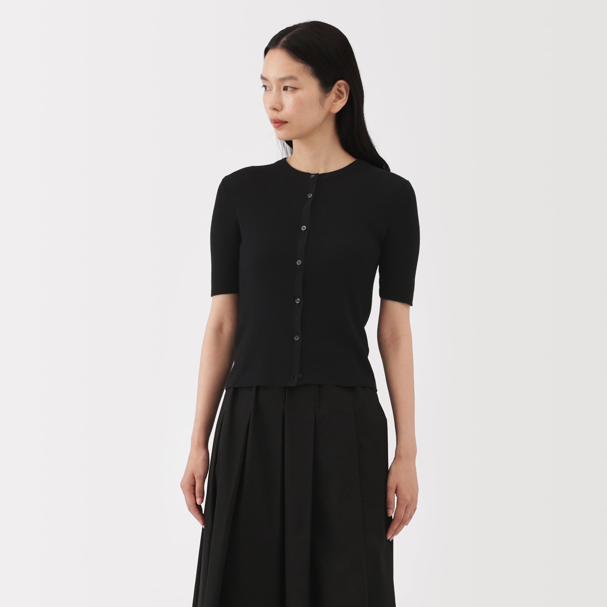 婦人　強撚コットンニット半袖カーディガン