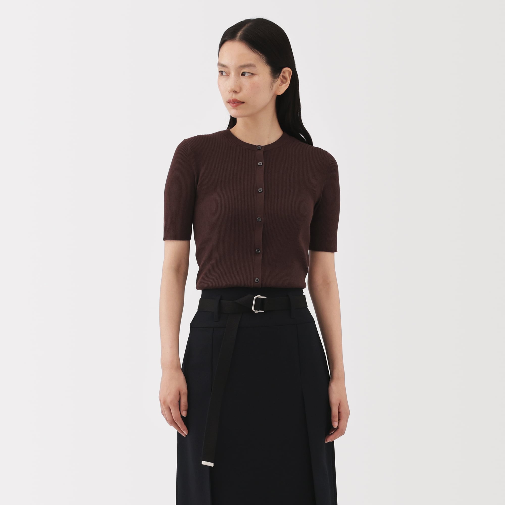 婦人　強撚コットンニット半袖カーディガン