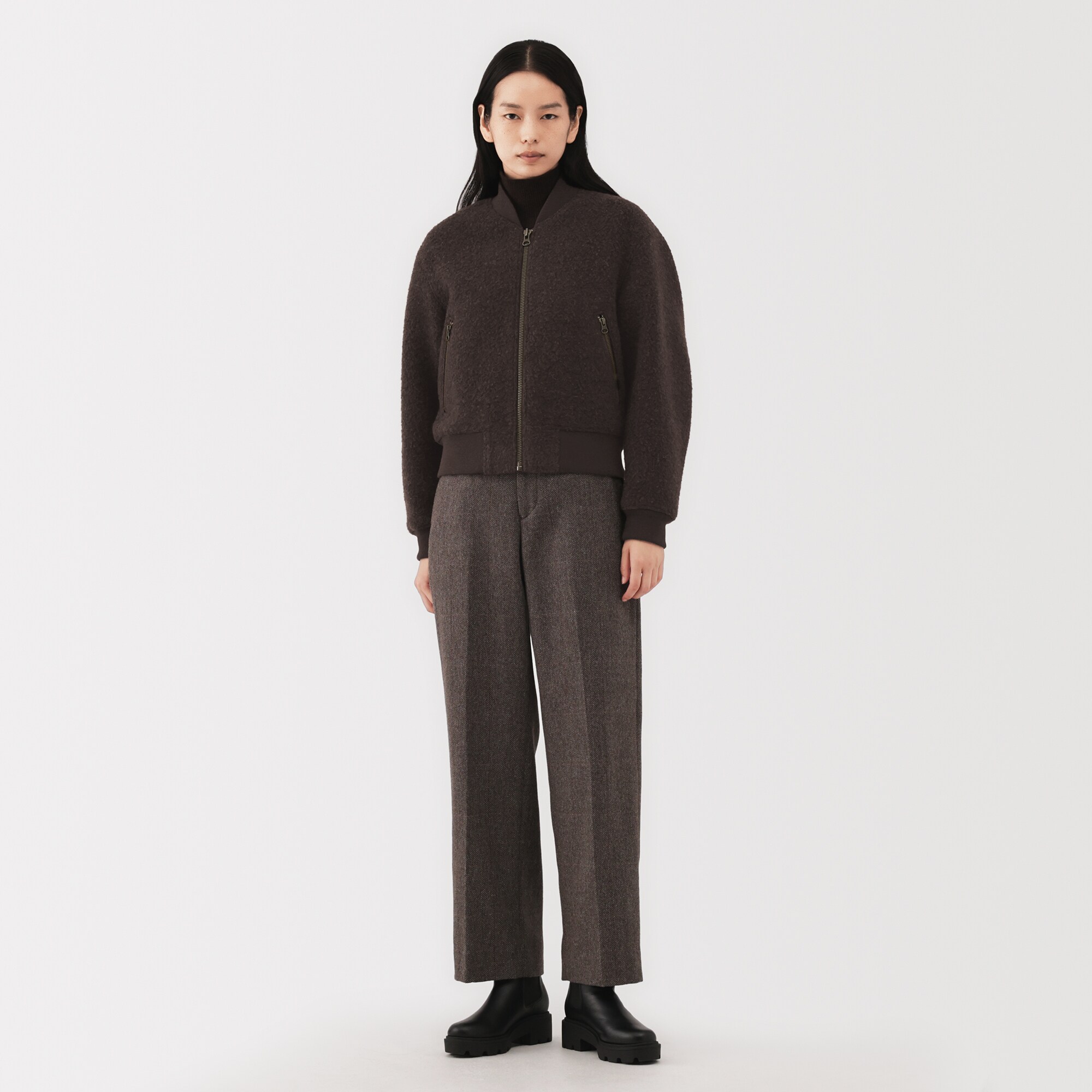 婦人　ウール混ナッピングショートブルゾン