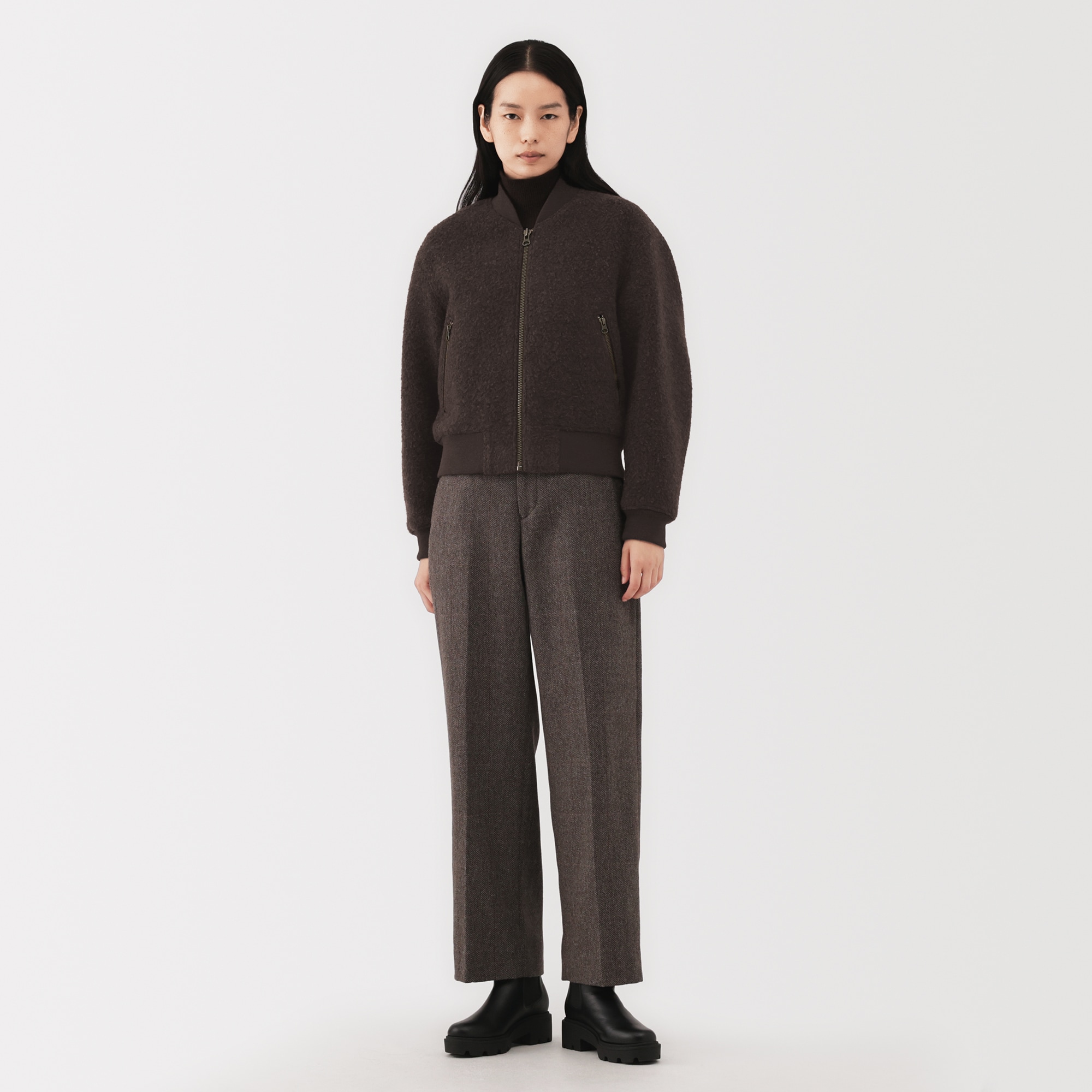 MUJI Labo ウール混ナッピングショートブルゾン　ブラック 婦人 ウール混ナッピングショートブルゾン | 無印良品