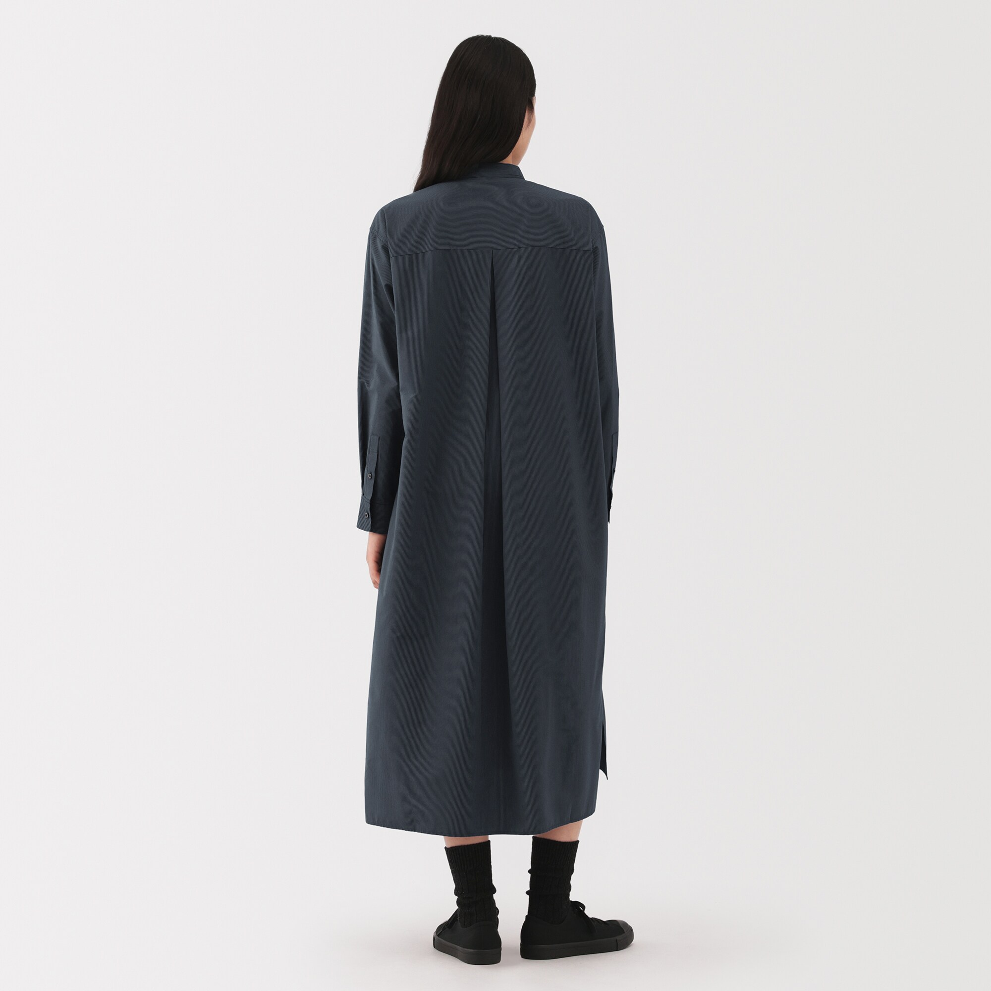 婦人　植物由来の素材を使ったリラックスフィットシャツワンピース（ストライプ）