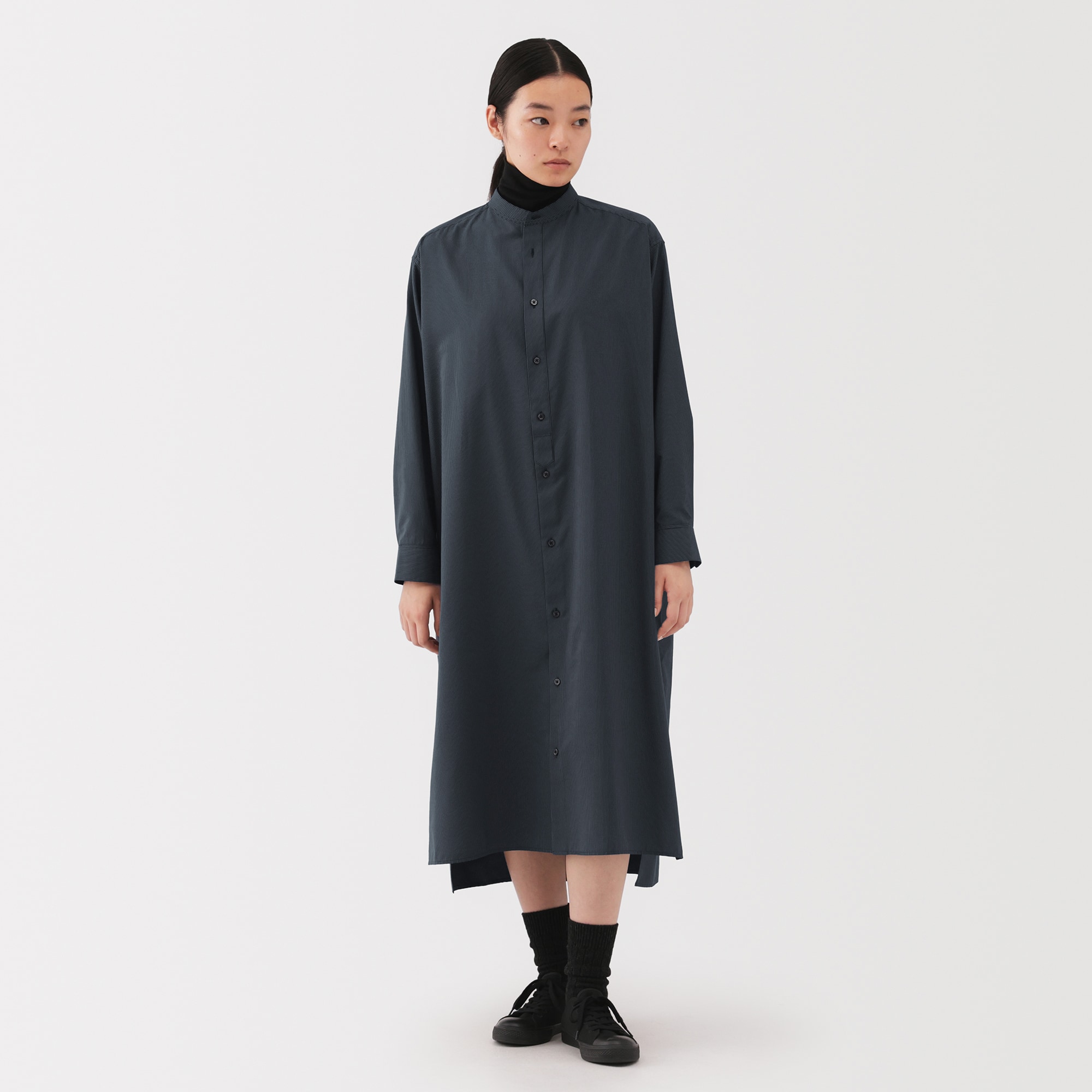 婦人　植物由来の素材を使ったリラックスフィットシャツワンピース（ストライプ）