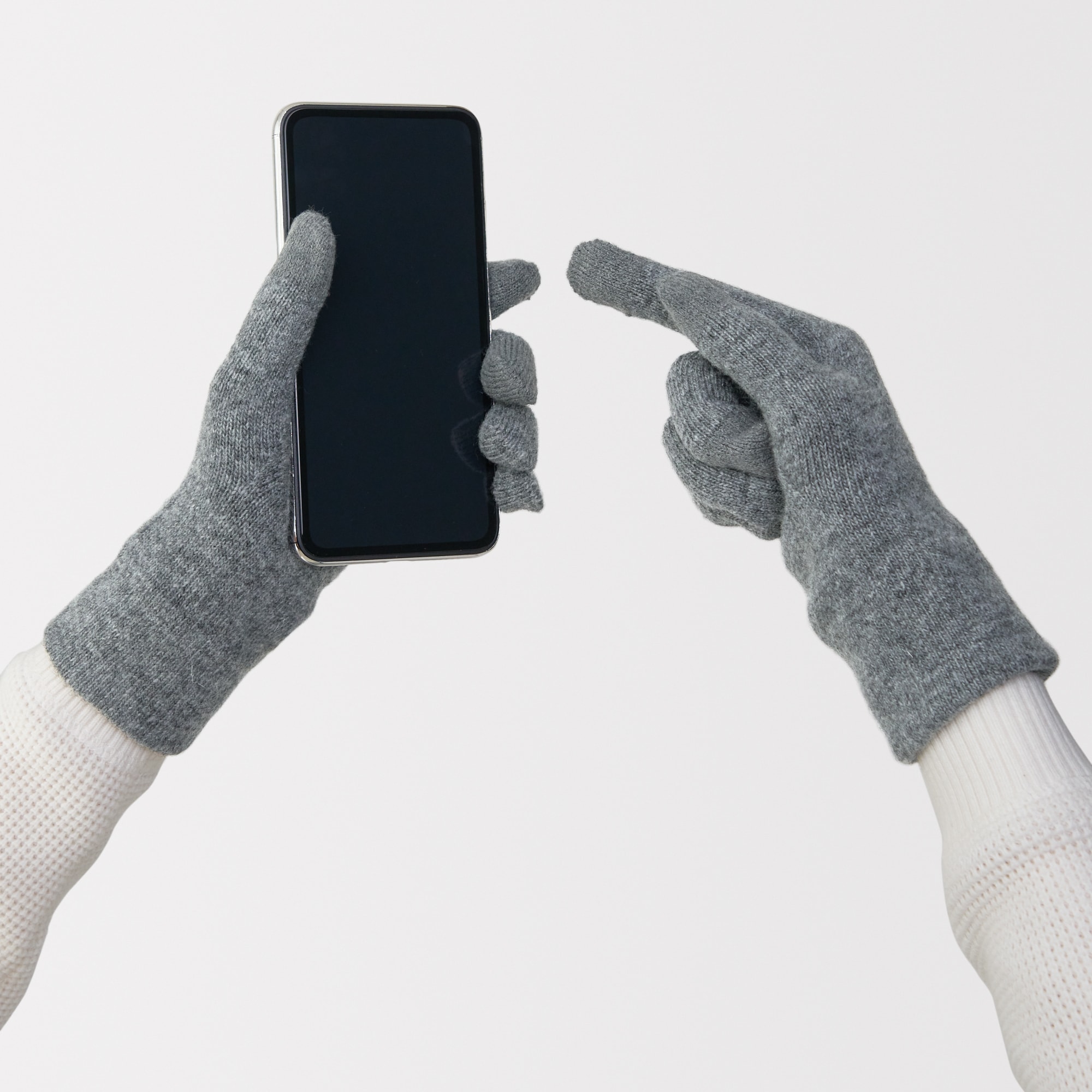 メリノウール混　裏起毛　タッチパネル手袋