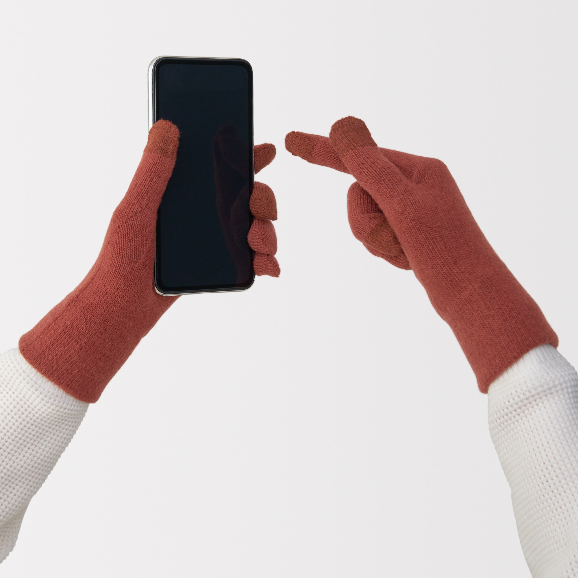 メリノウール混　裏起毛　タッチパネル手袋