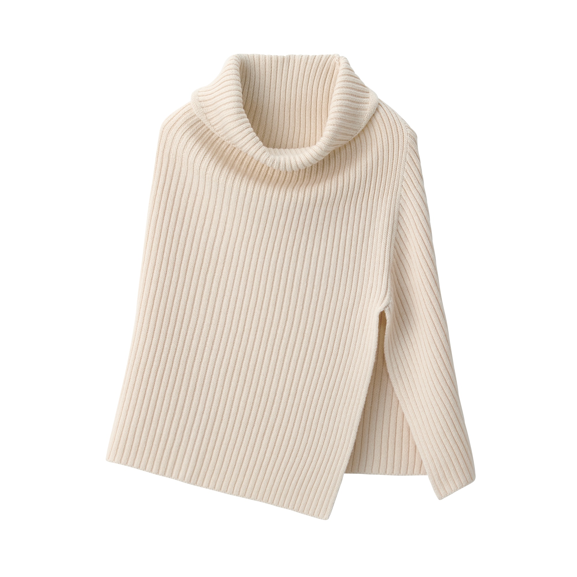 首のチクチクを抑えたメリノウール混　ポンチョ