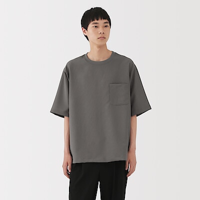 紳士　風を通す　ストレッチ　五分袖布帛Ｔシャツ