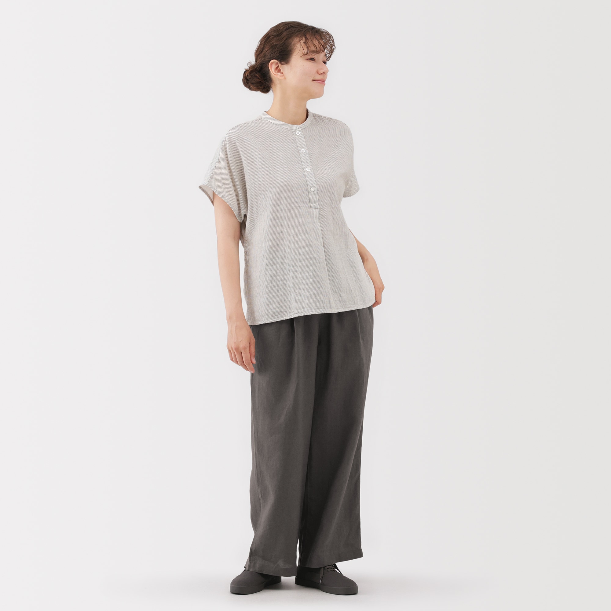婦人　リネン　洗いざらしイージーワイドパンツ（ＡＳＥＡＮ）