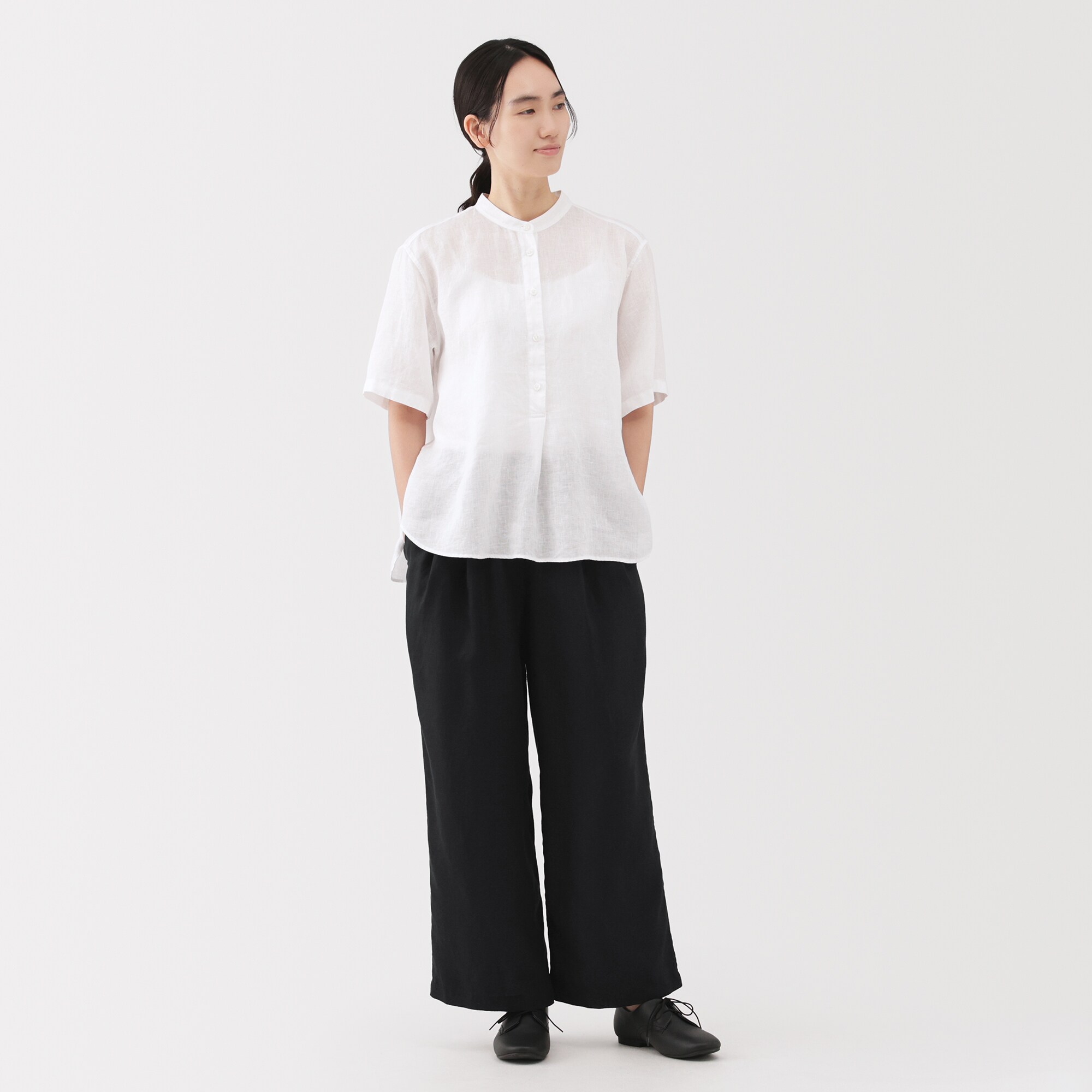 婦人　リネン　洗いざらしイージーワイドパンツ（ＡＳＥＡＮ）