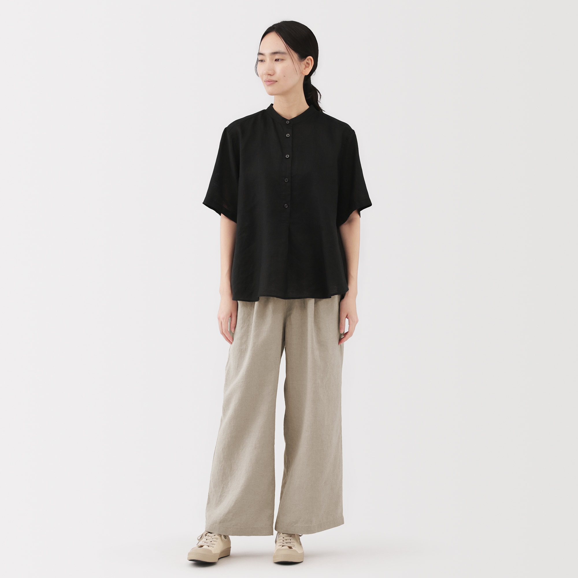 婦人　リネン　洗いざらしイージーワイドパンツ（ＡＳＥＡＮ）