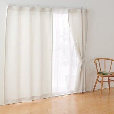 ポリエステルグログラン（防炎）ノンプリーツカーテン／ライトベージュ