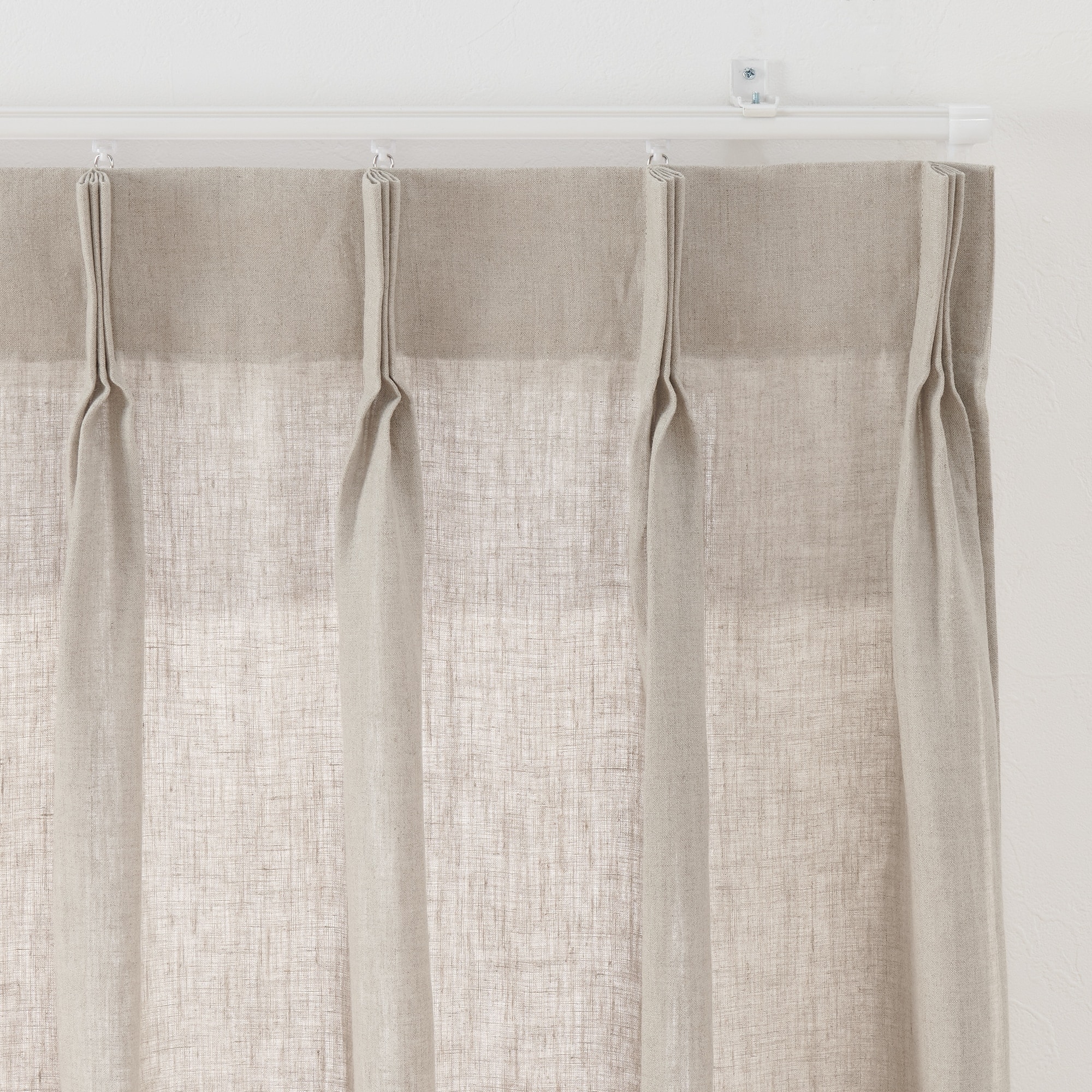 麻平織プリーツカーテン２倍ヒダ／生成