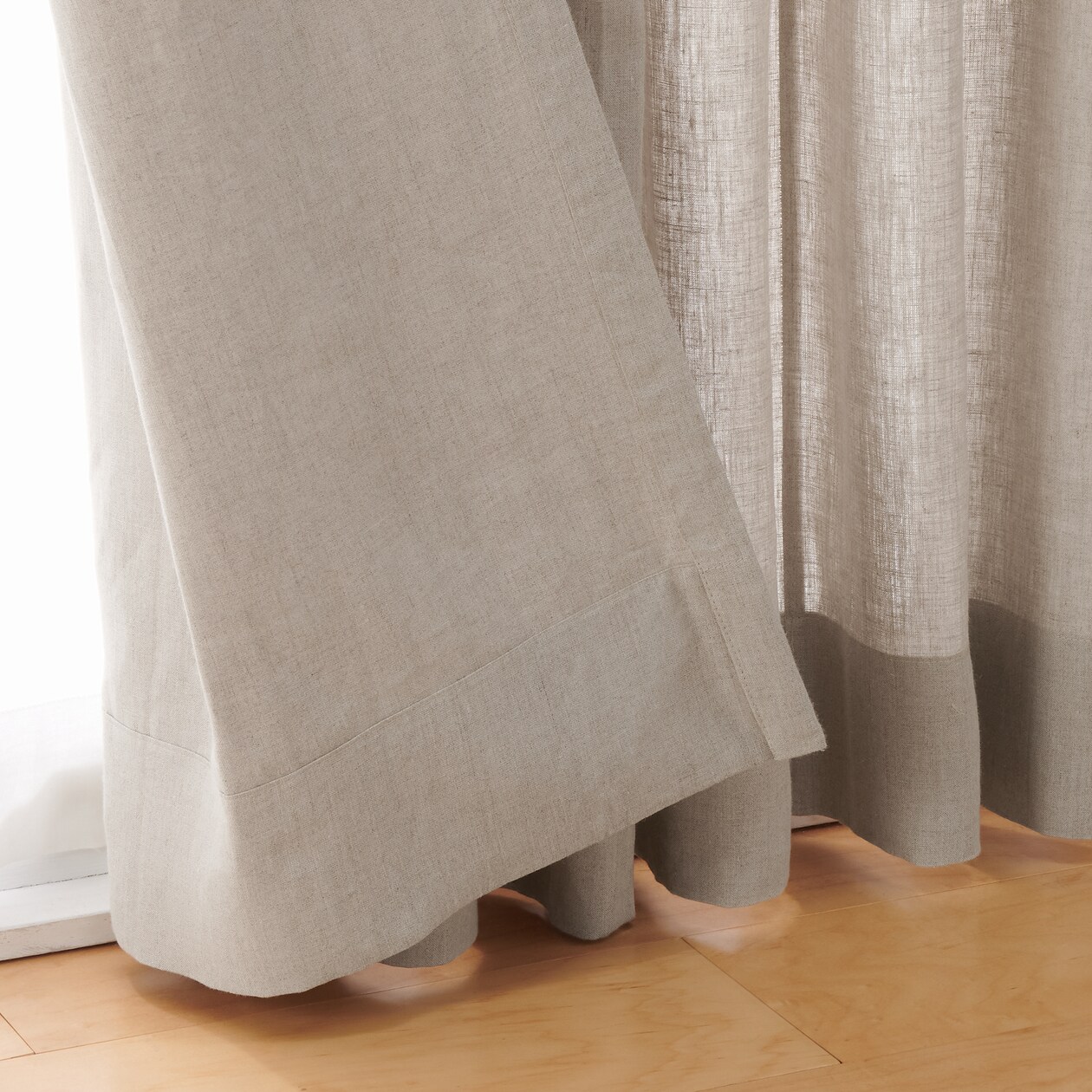 麻平織プリーツカーテン２倍ヒダ／生成