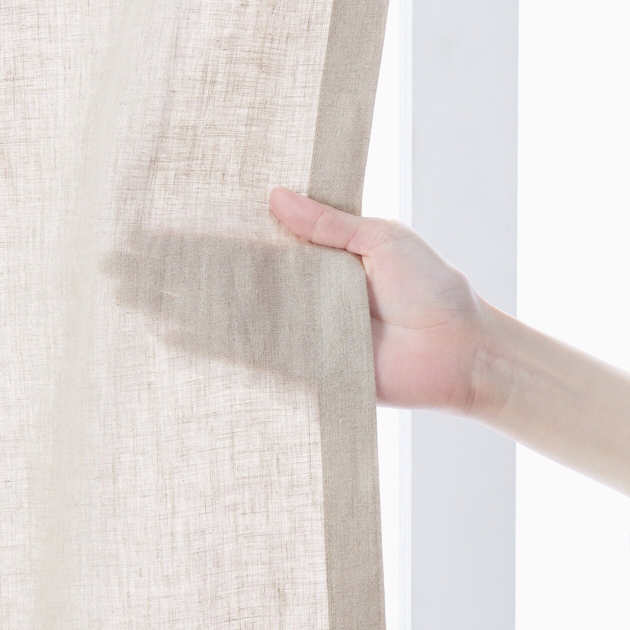 麻平織ギャザーカーテン／生成