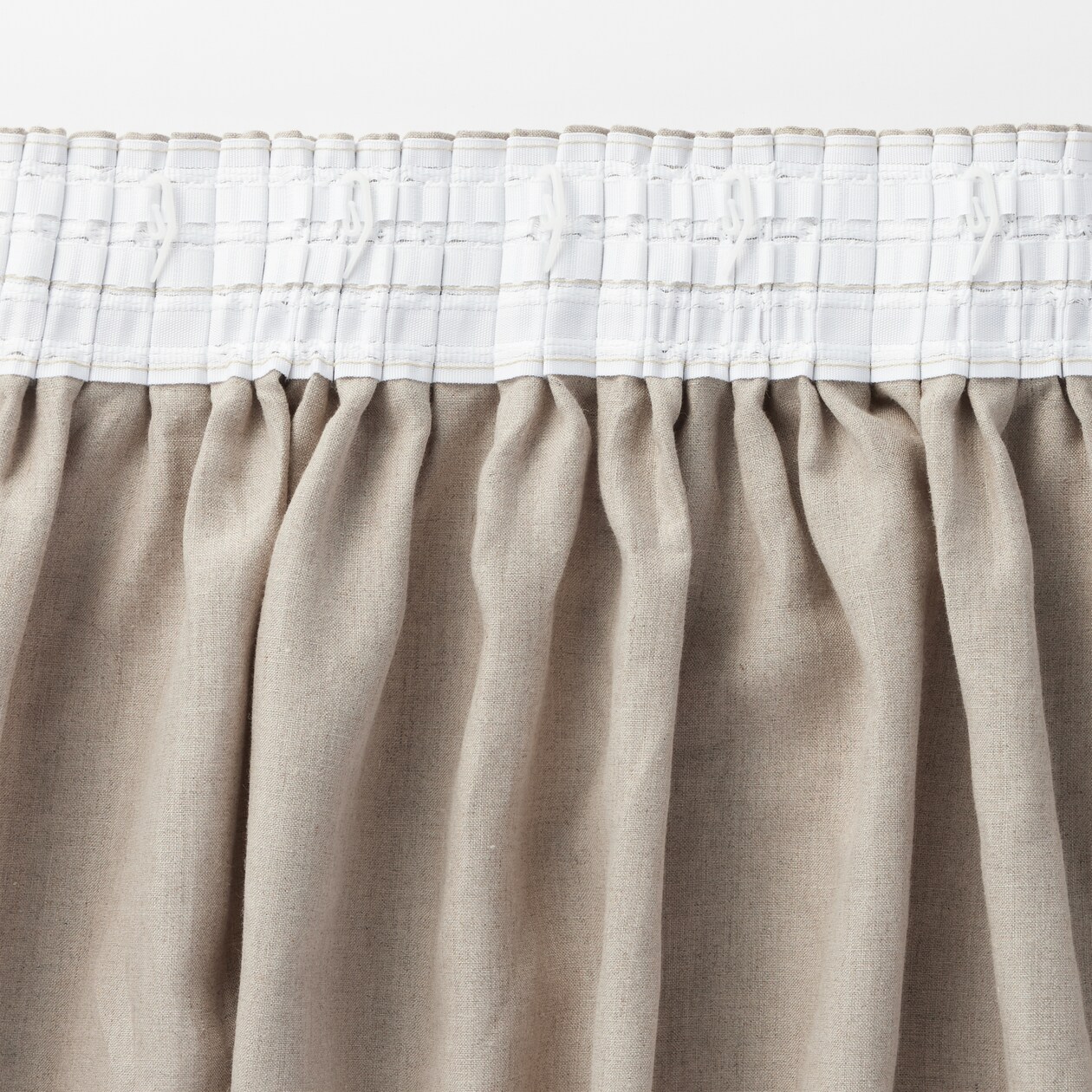麻平織ギャザーカーテン／生成