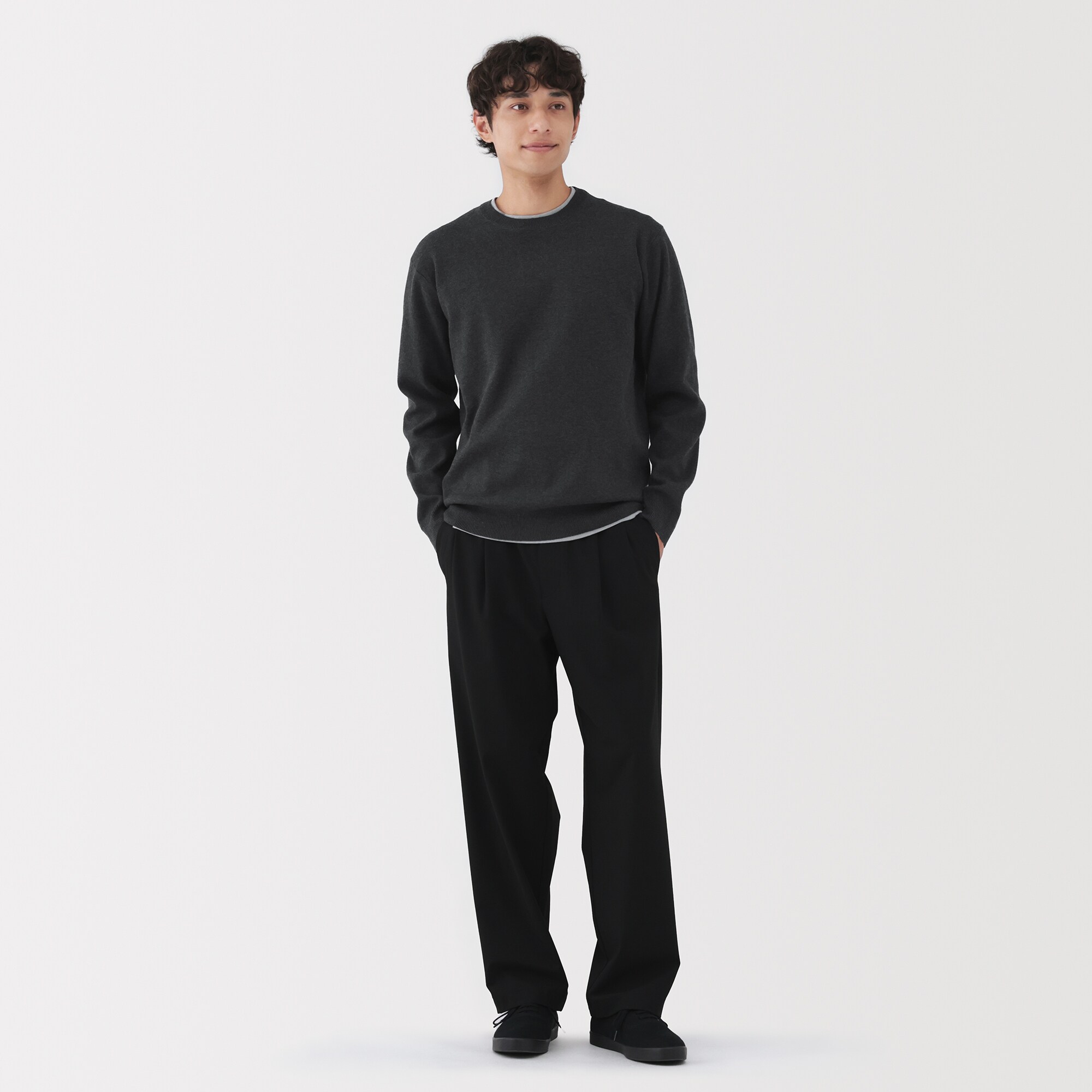 紳士 洗えるミラノリブ編みクルーネックセーター | 無印良品