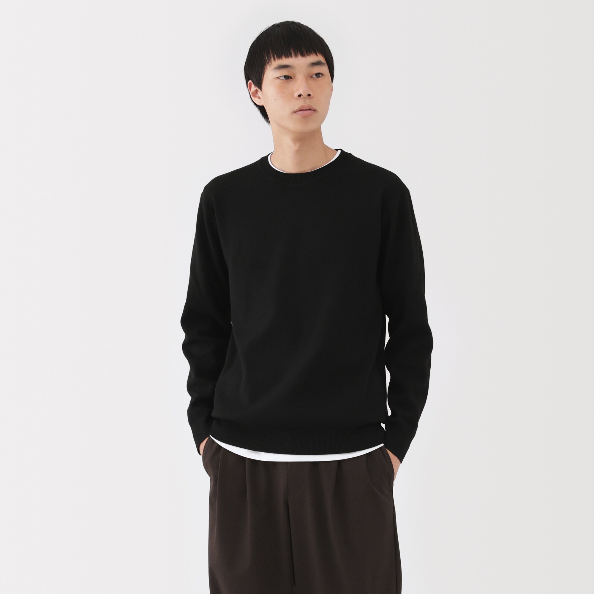 紳士　洗えるミラノリブ編みクルーネックセーター