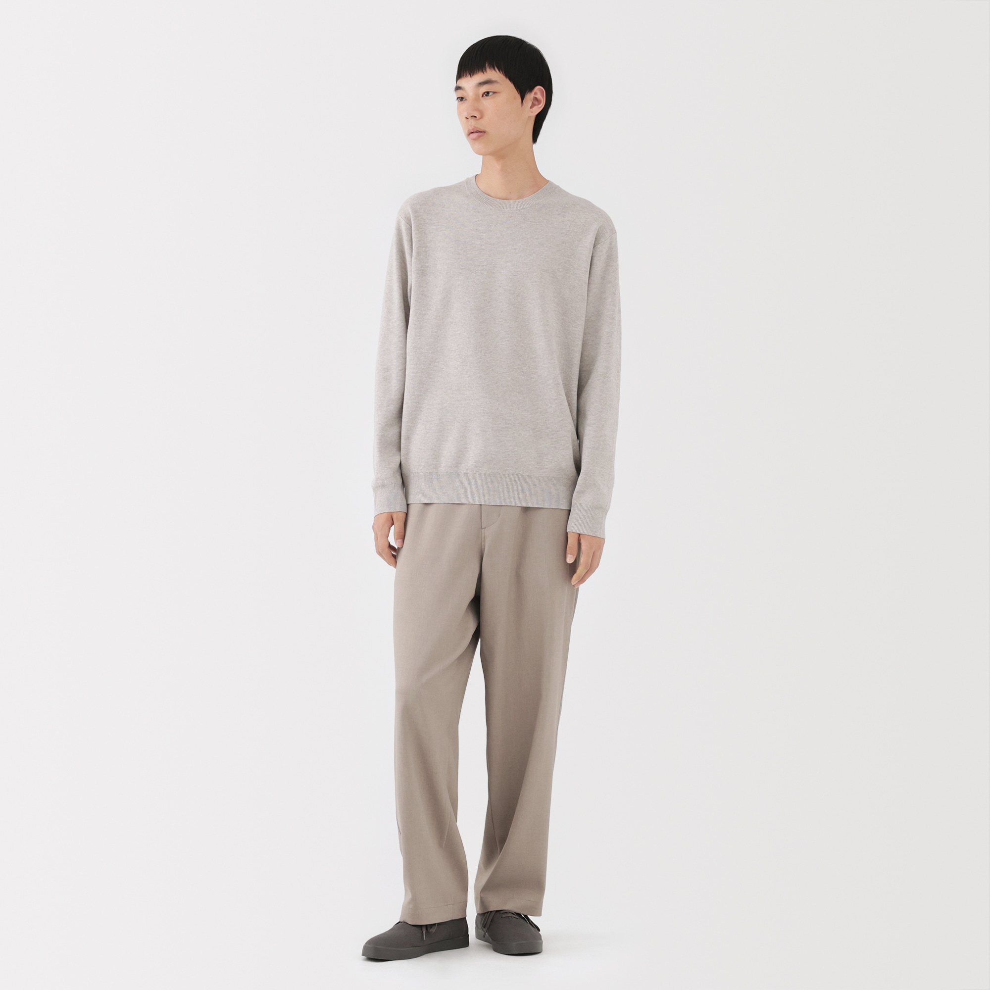 紳士　洗えるミラノリブ編みクルーネックセーター