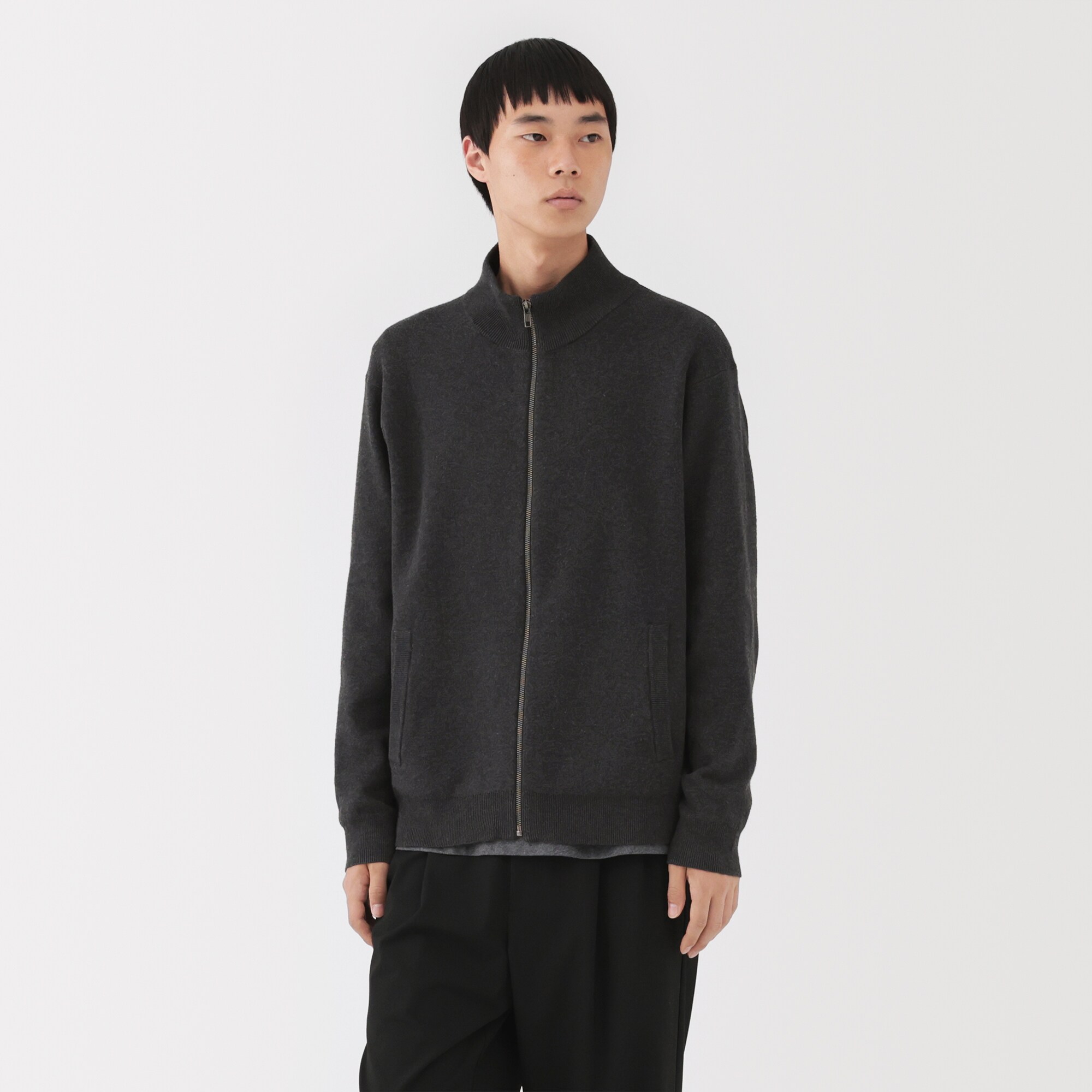 紳士　洗えるミラノリブ編みフルジップカーディガン