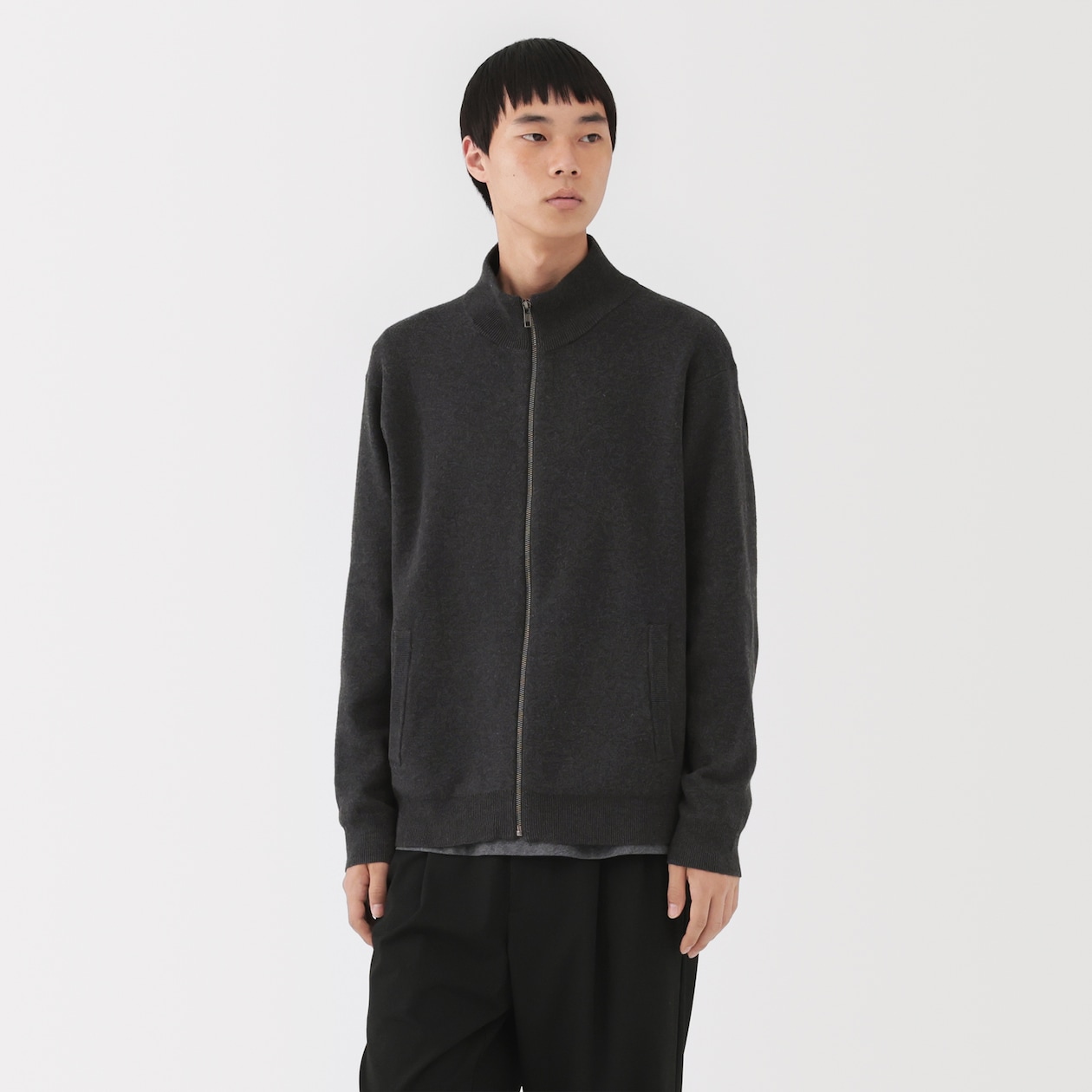 紳士　洗えるミラノリブ編みフルジップカーディガン