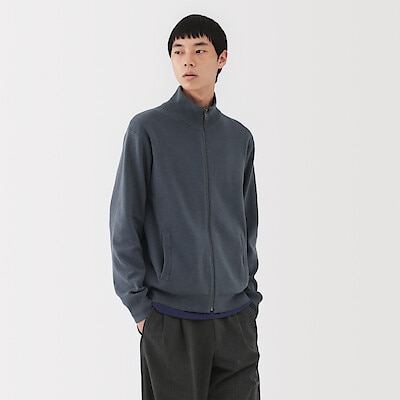 紳士　洗えるミラノリブ編みフルジップカーディガン