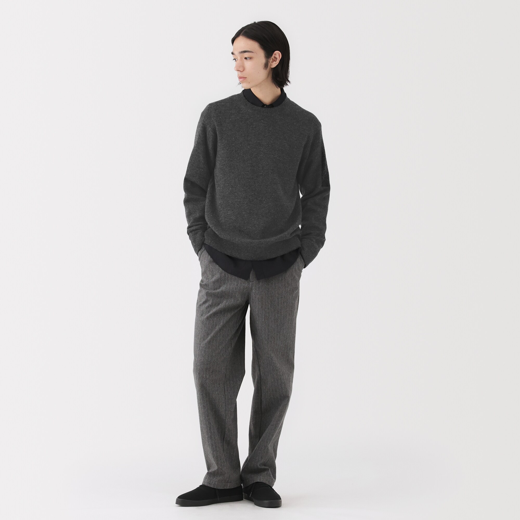 紳士 洗えるウールミドルゲージクルーネックセーター | 無印良品