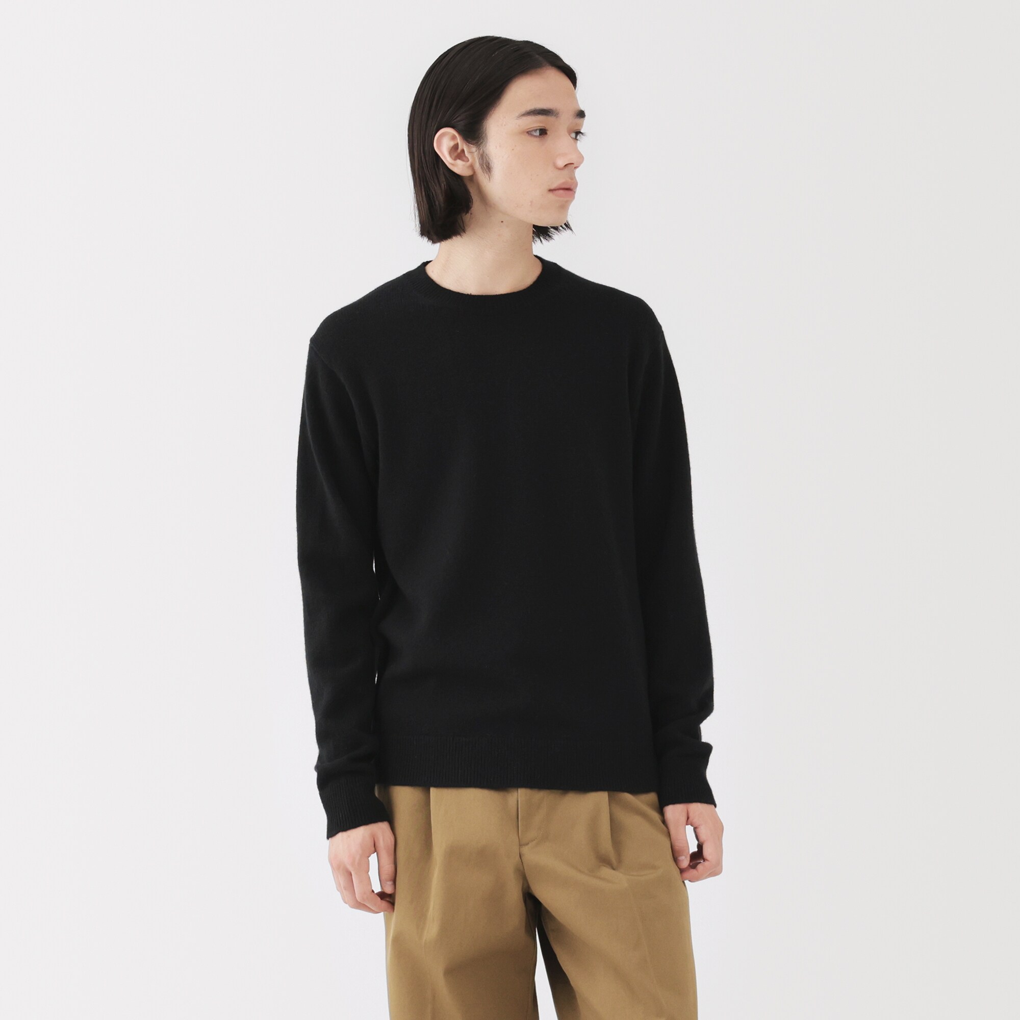 紳士　洗えるウールミドルゲージクルーネックセーター