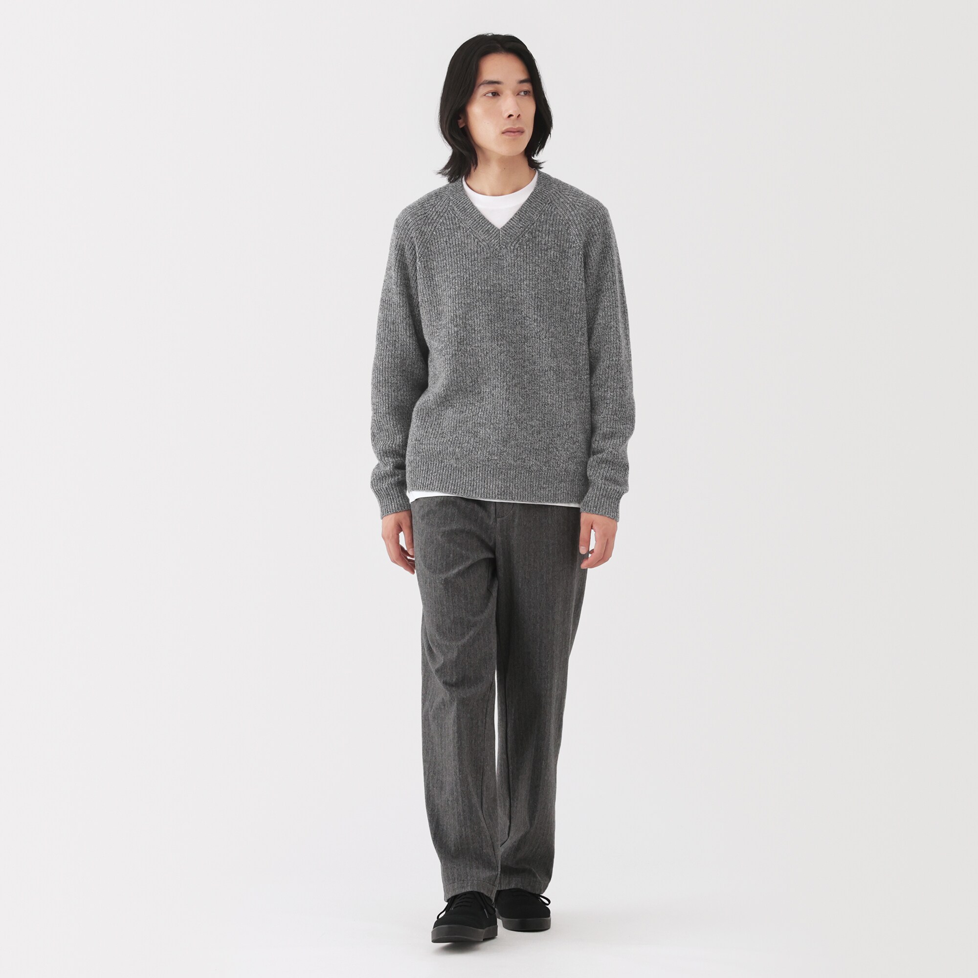 紳士 ウールミドルゲージ畦編みVネックセーター | 無印良品