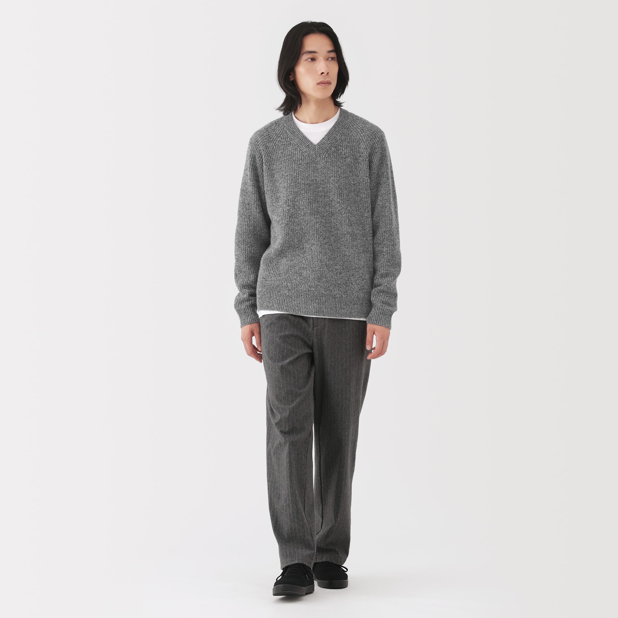 紳士 ウールミドルゲージ畦編みVネックセーター | 無印良品