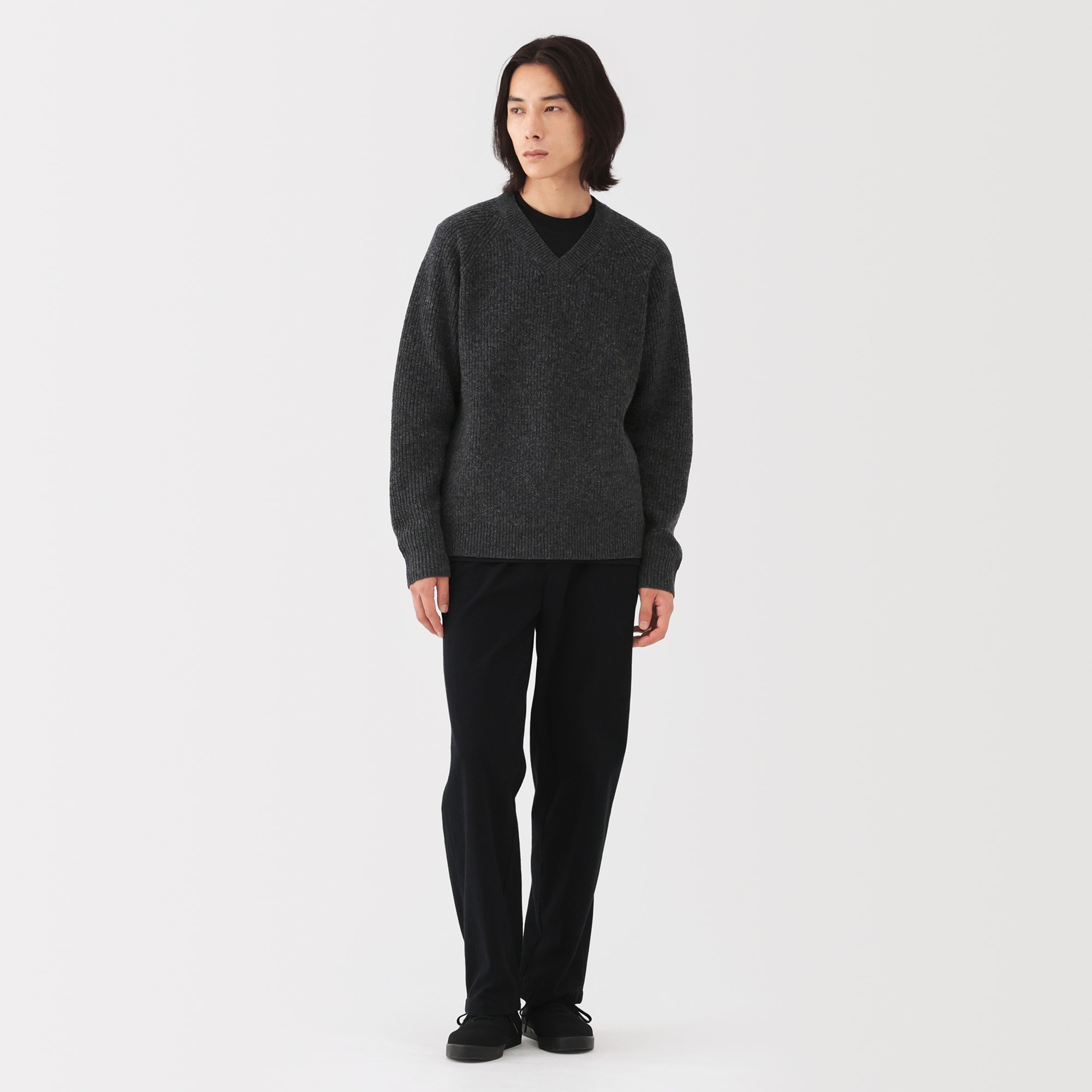 紳士 ウールミドルゲージ畦編みVネックセーター | 無印良品