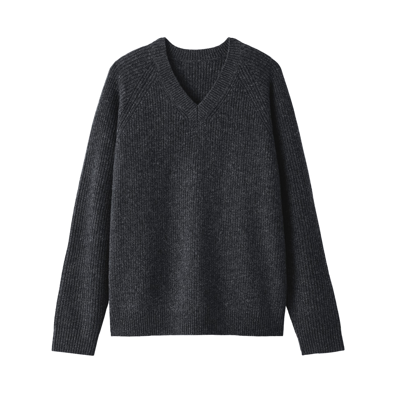 紳士　ウールミドルゲージ畦編みＶネックセーター
