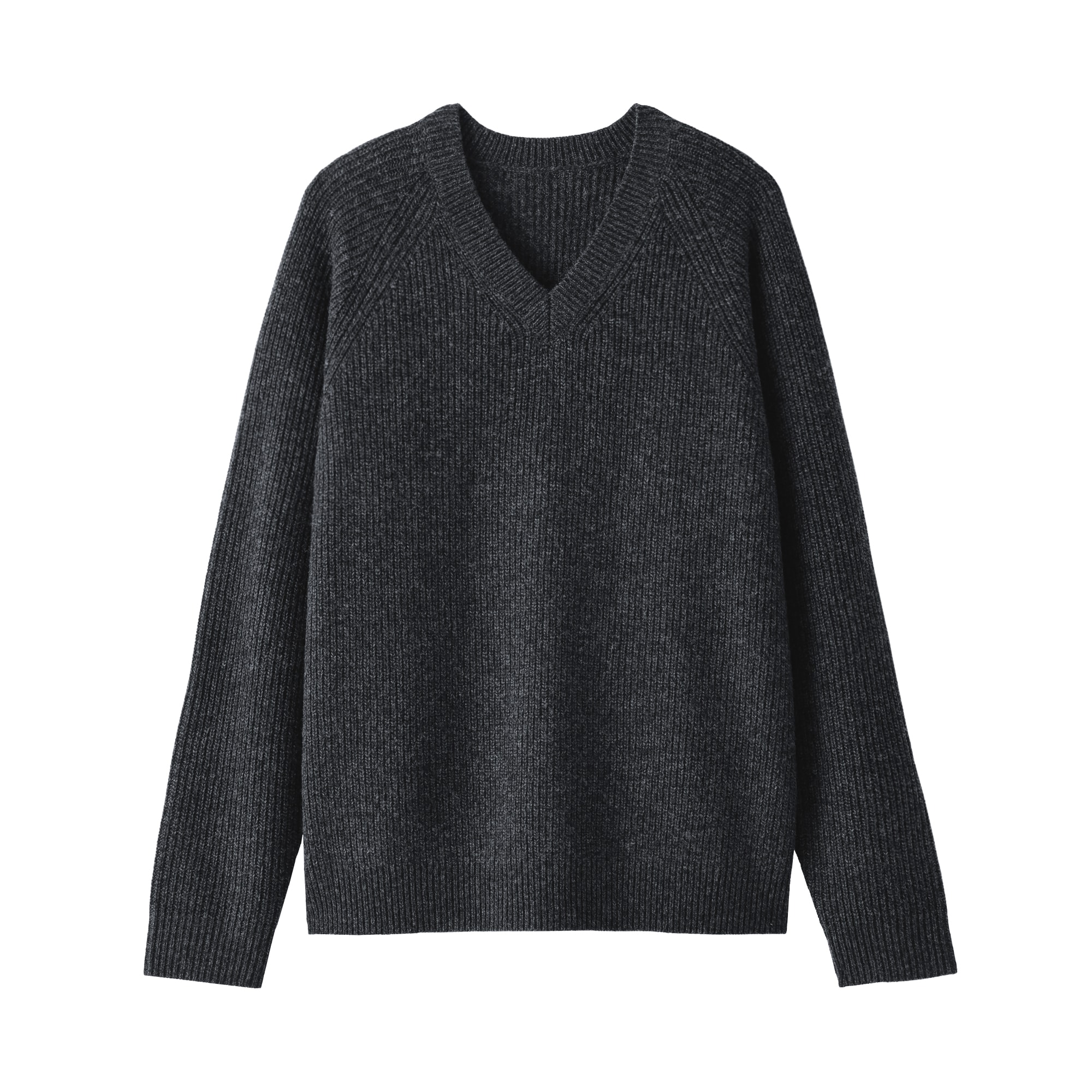 紳士　ウールミドルゲージ畦編みＶネックセーター