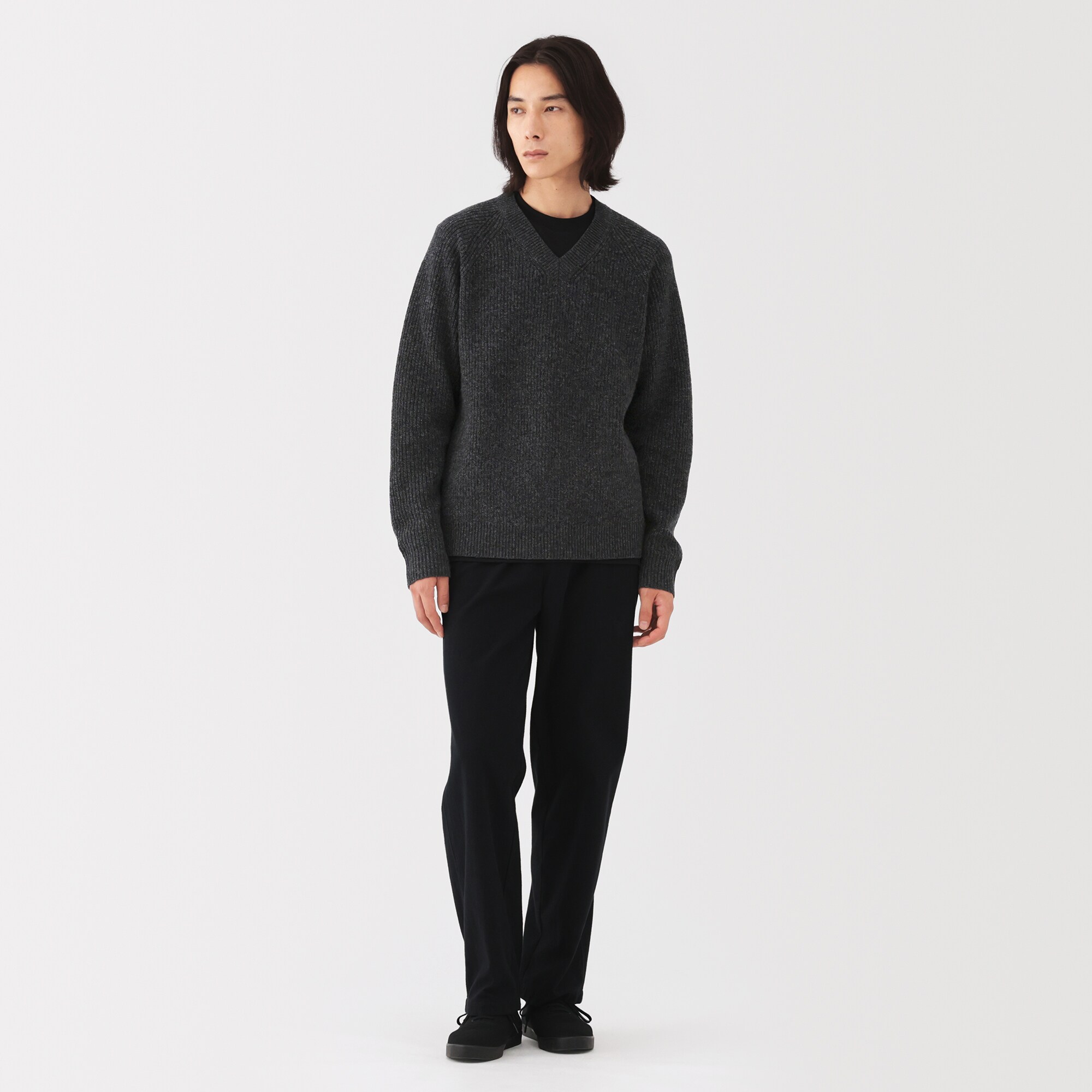 紳士 ウールミドルゲージ畦編みVネックセーター | 無印良品
