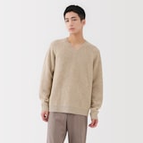 紳士　ウールミドルゲージ畦編みＶネックセーター